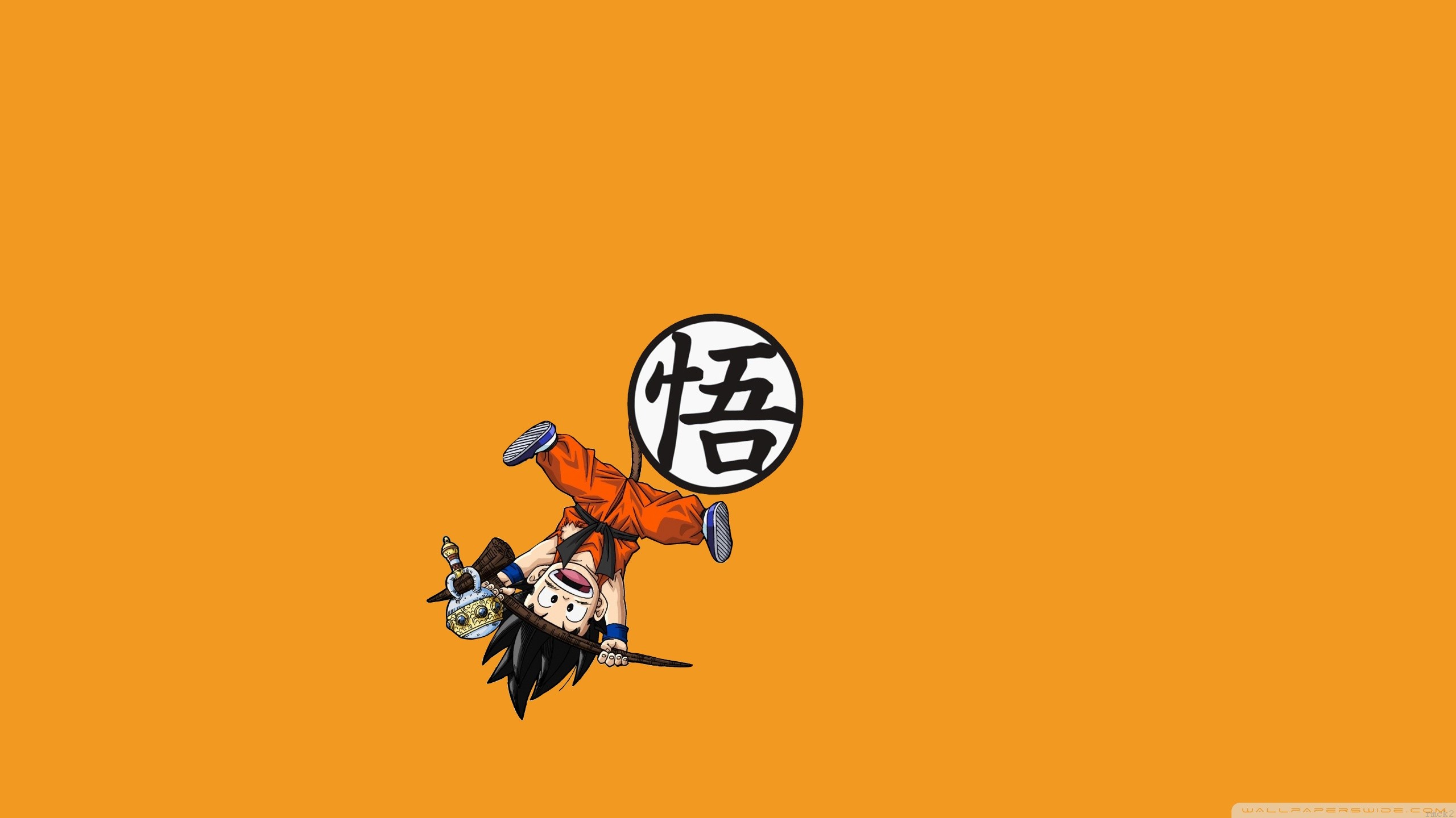 Goku, Kanji Go, Sfondo arancione, Minimalista, 2K, wallpaper per computer