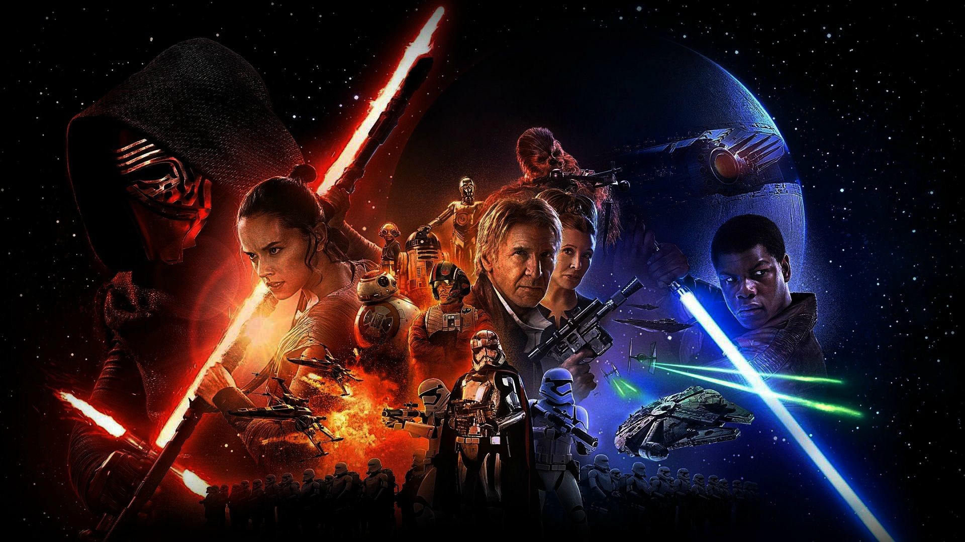 Star Wars: Il risveglio della Forza, Kylo Ren, Rey, Finn, Han Solo, Poster, sfondo Full HD per portatile