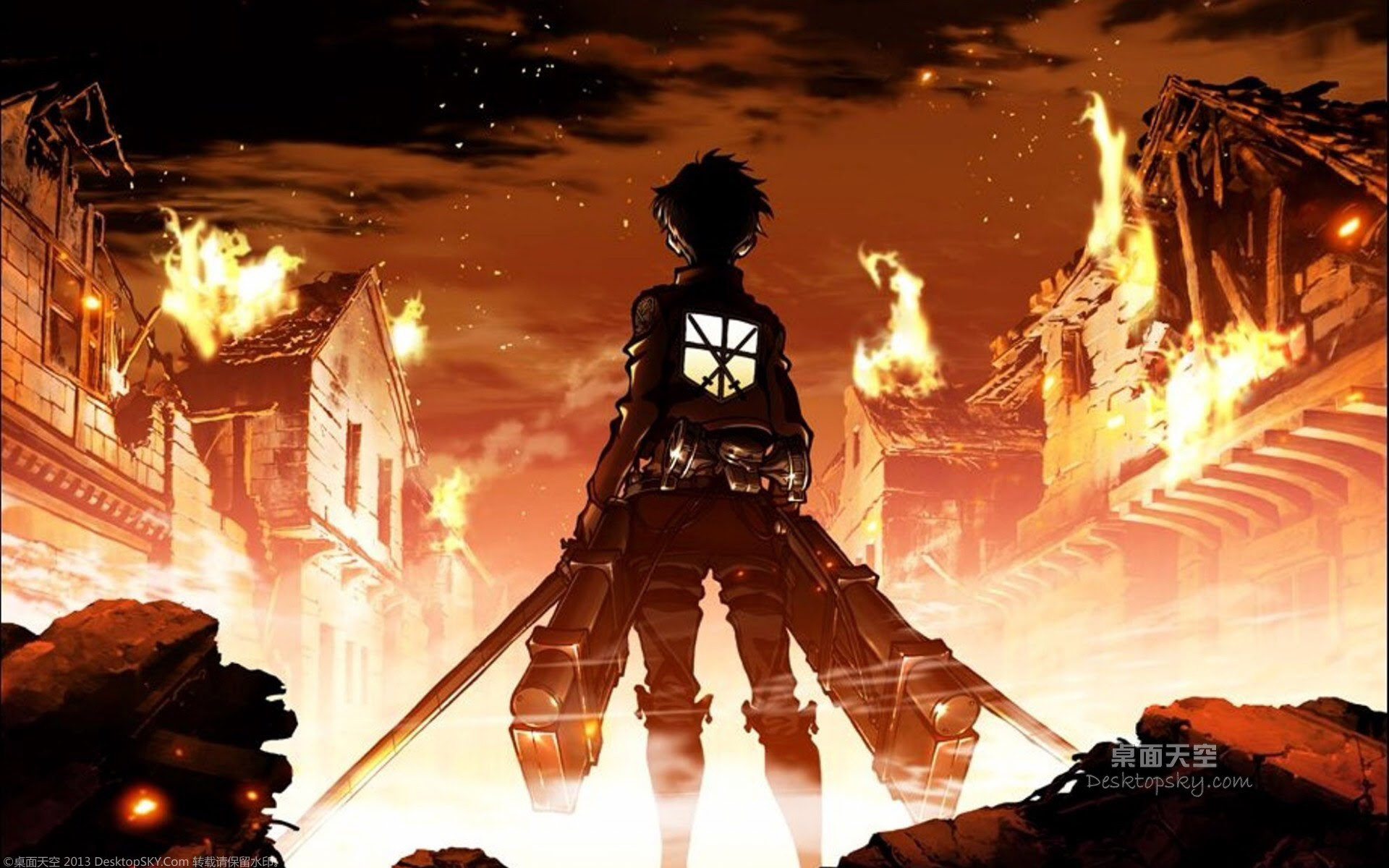 Eren Jaeger, L'attacco dei giganti, Città in fiamme, 1920x1200, sfondo MacBook Pro