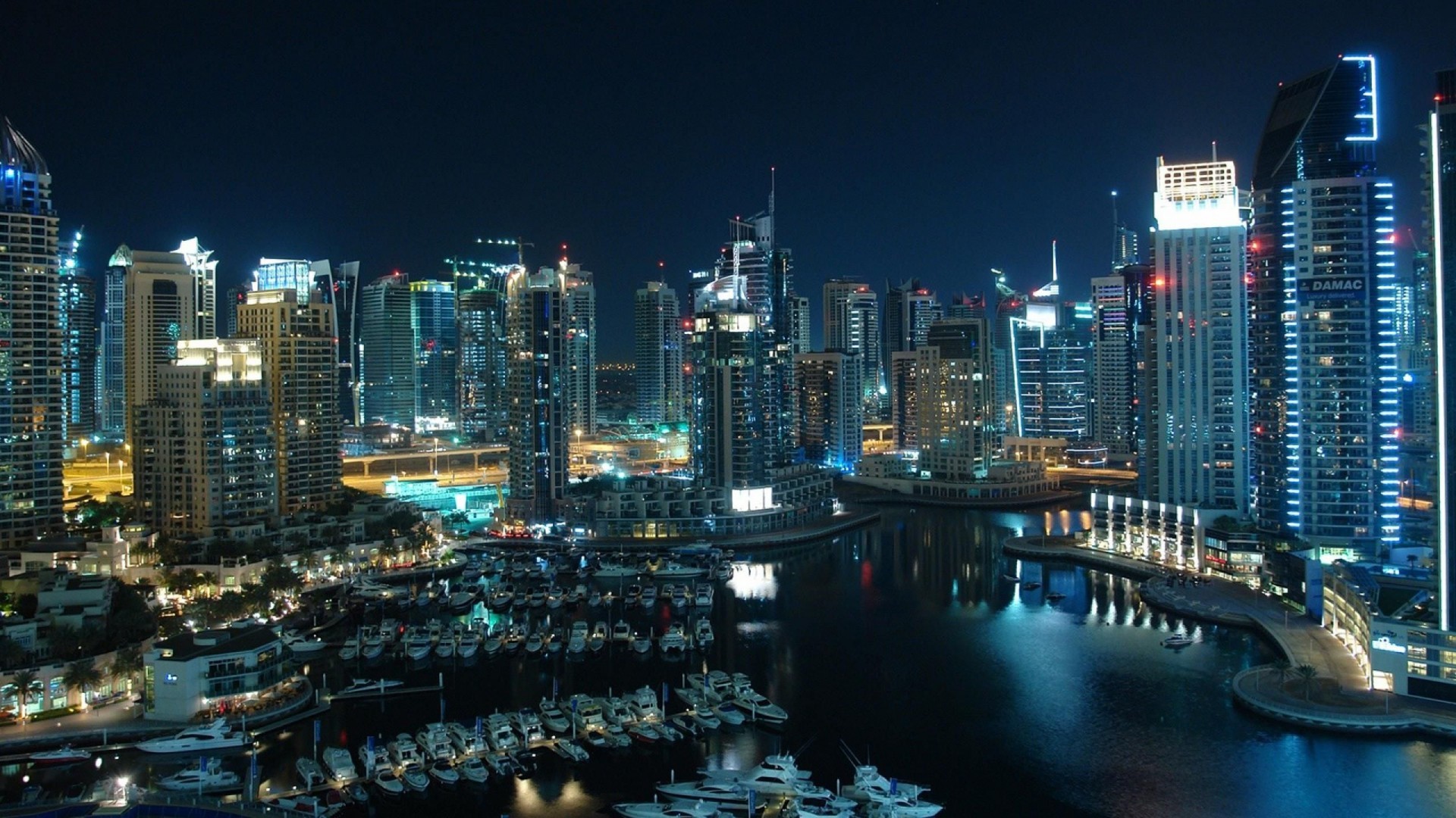 Dubai Marina, Dubai, Notte, Grattacieli, 1920x1080, wallpaper desktop