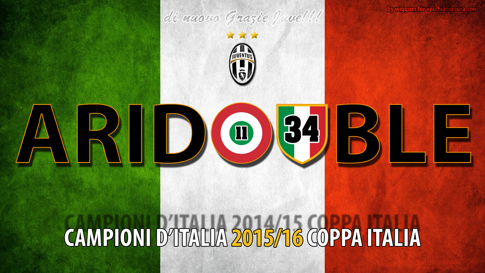 Juventus, Ari-double, Campioni d'Italia 2015/16, Tricolore, Coppa Italia, sfondo 16:9 Full HD
