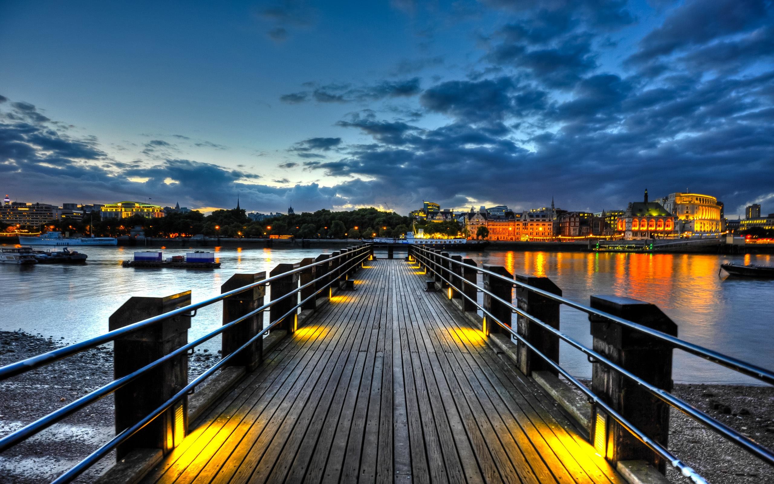 Molo, Porto, Città, Crepuscolo, HDR, 2560x1600, sfondo MacBook Pro