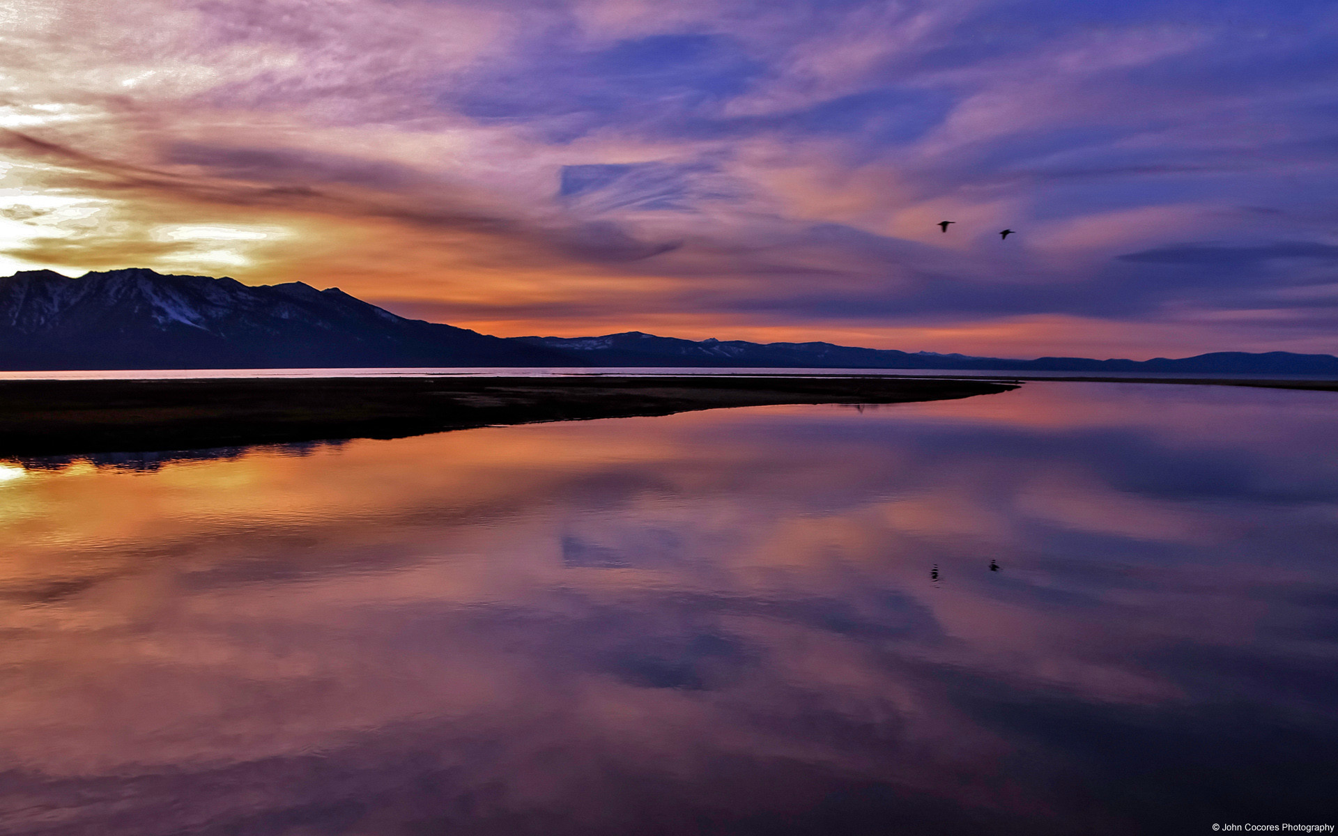 Lago, Tramonto, Riflesso, Cielo viola, Full HD, wallpaper Windows 10