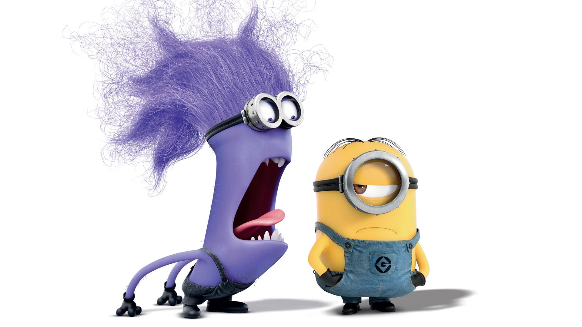 Minion viola, Stuart, Cattivissimo me 2, Sfondo bianco, Full HD, wallpaper per computer