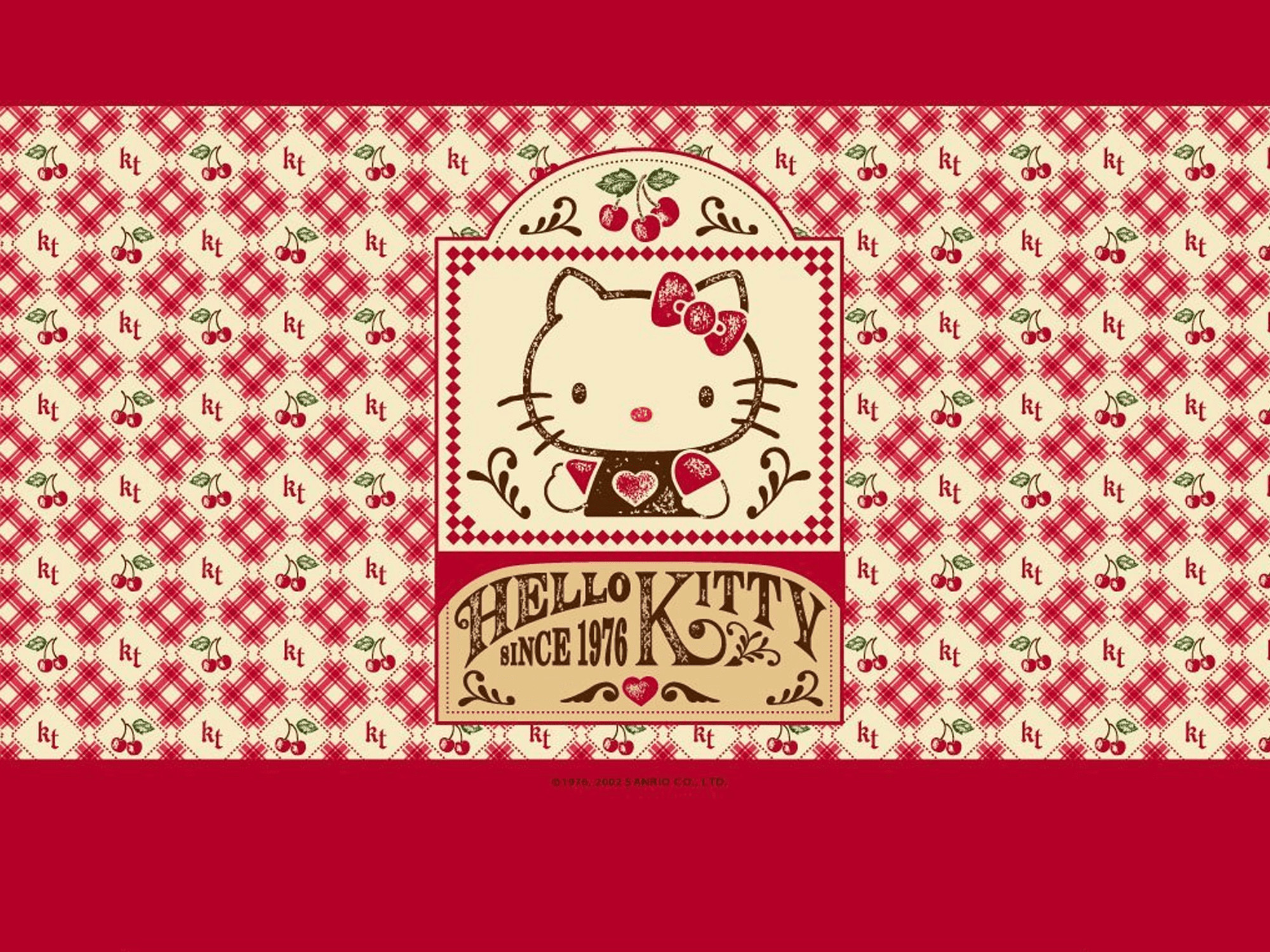 Hello Kitty, Since 1974, Ciliegie, Vintage, Quadretti, Full HD, schermata di blocco iPad