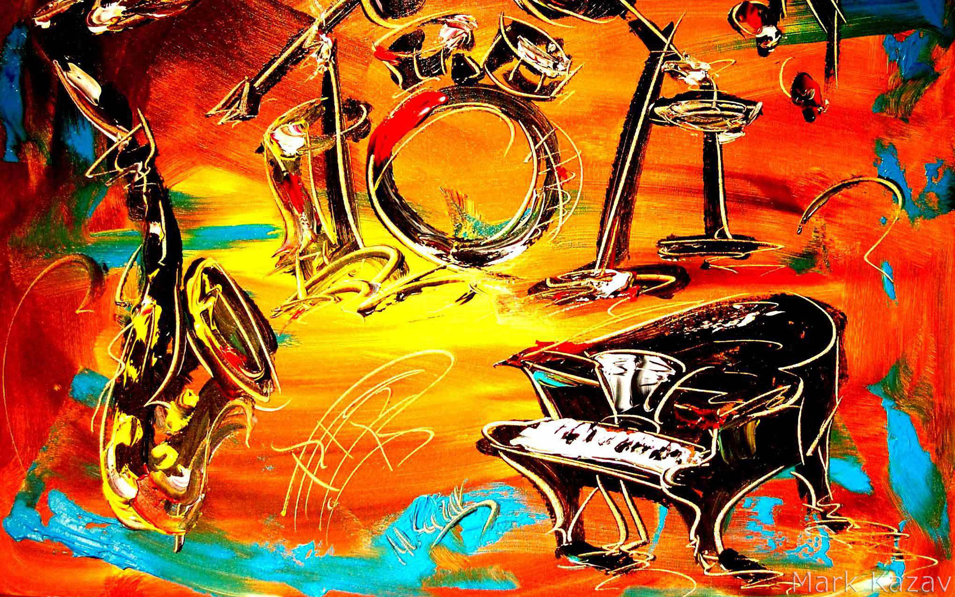 Dipinto, Pianoforte, Sassofono, Batteria, Colorato, 1920x1200, sfondo MacBook Pro