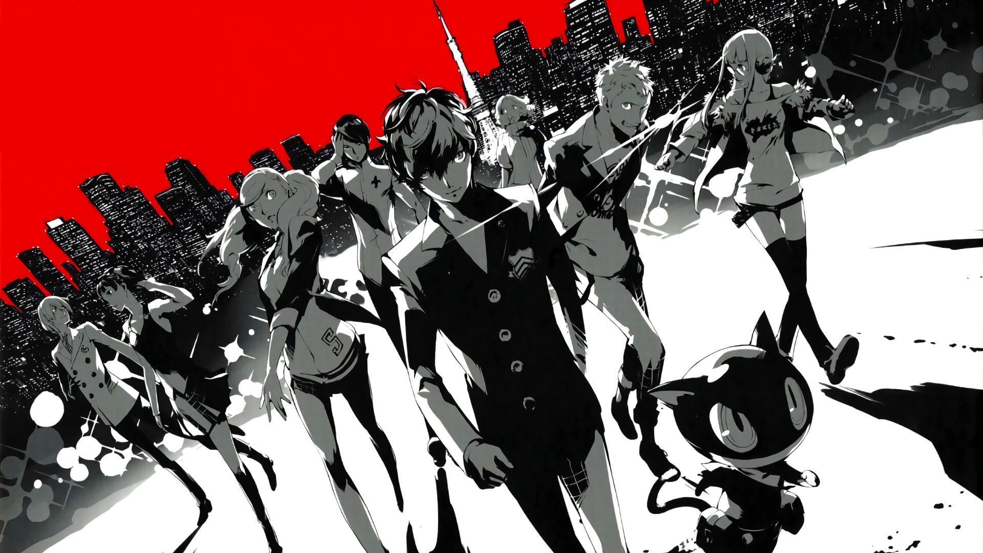 Phantom Thieves, Persona 5, Città, Bianco e nero, 16:9 Full HD, sfondo widescreen