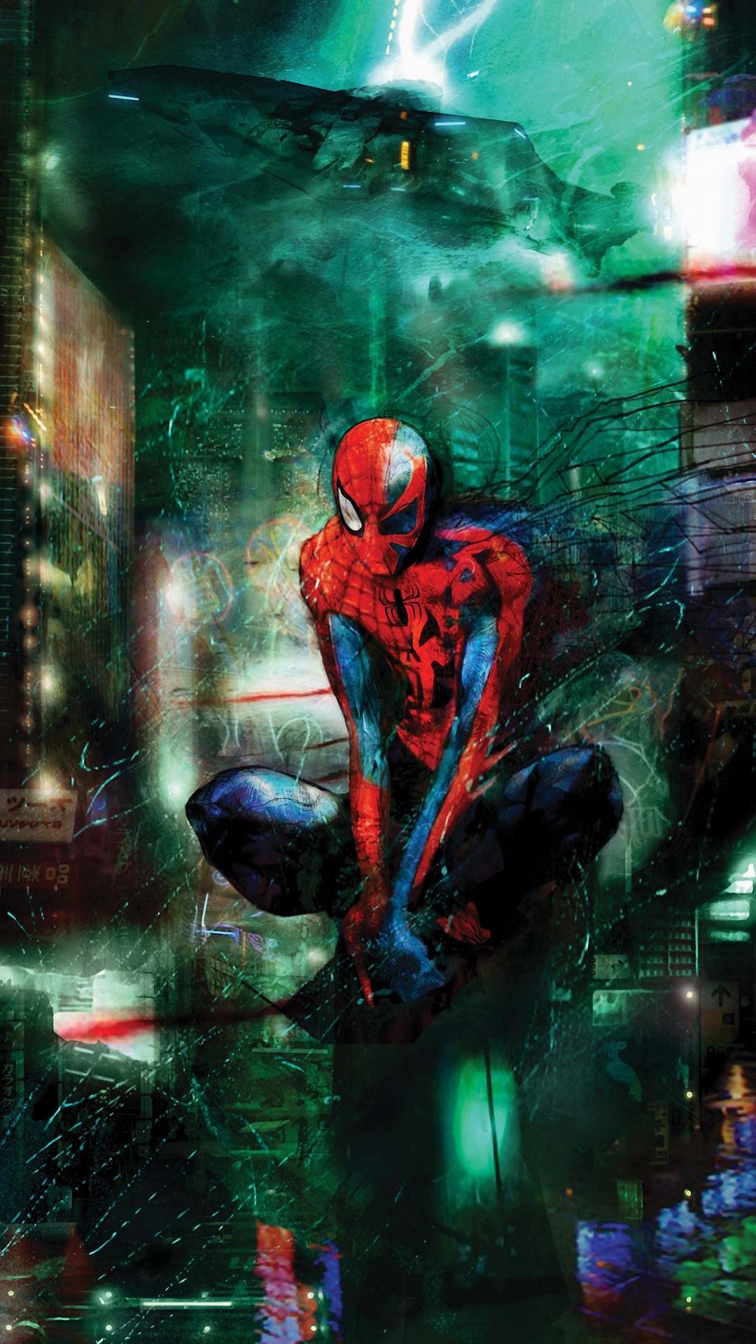 Spider-Man, Marvel, Città, Notte, 1080x1920, schermata di blocco iPhone