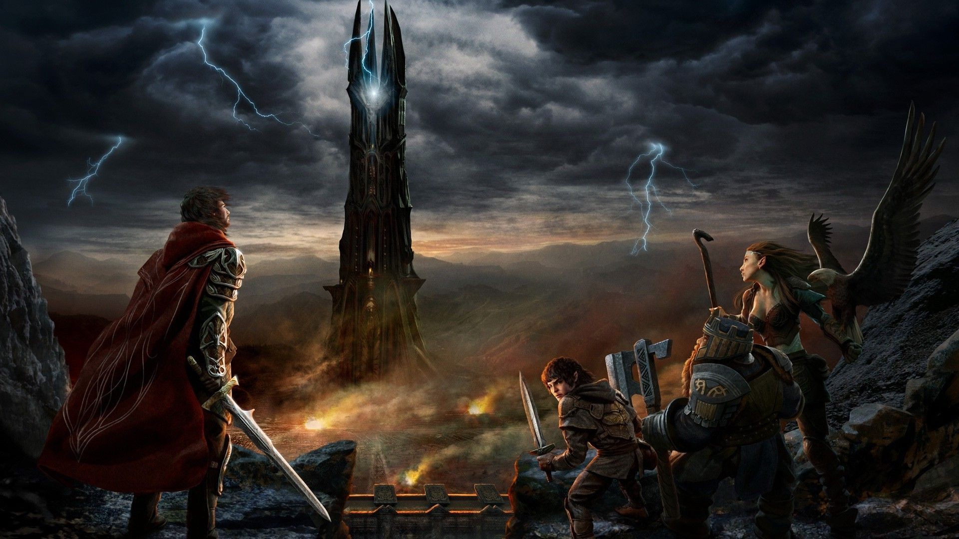 Barad-dûr, Il Signore degli Anelli, Battaglia, Fulmini, Full HD, sfondo per PC e portatile
