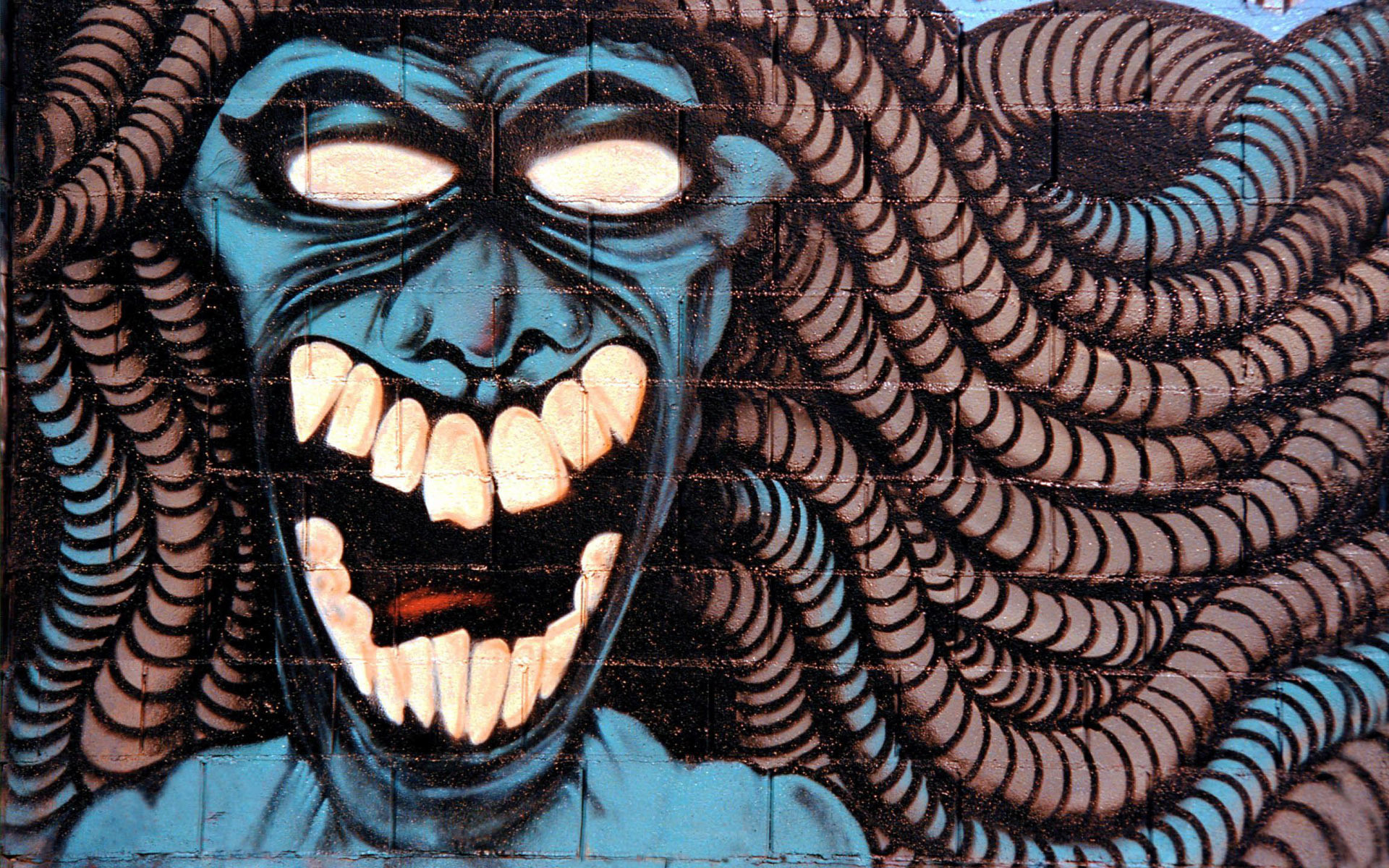 Murale, Mostro, Graffiti, Denti, Blu, 1920x1200, sfondo per PC