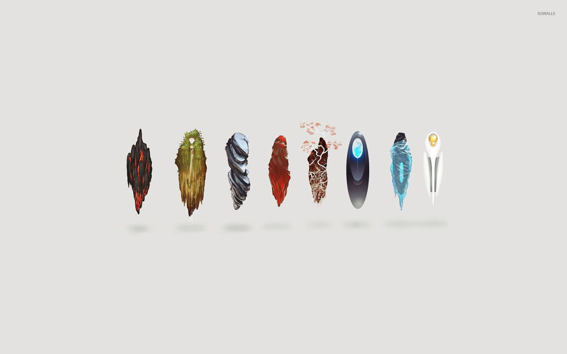 Final Fantasy, Cristalli, Minimalismo, Sfondo grigio, Full HD, wallpaper desktop