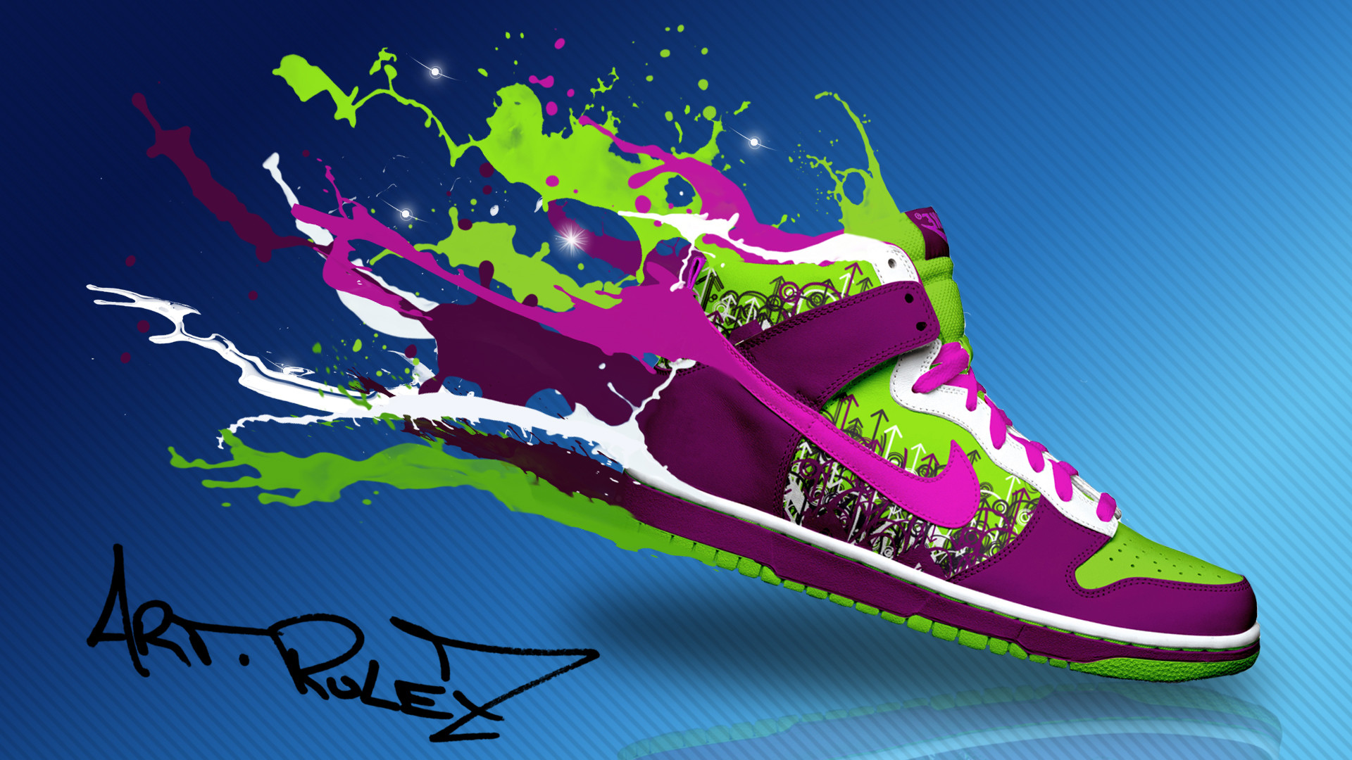 Nike Dunk, Nike, Scarpa da ginnastica, Schizzi di colore, Arte digitale, sfondo widescreen Full HD