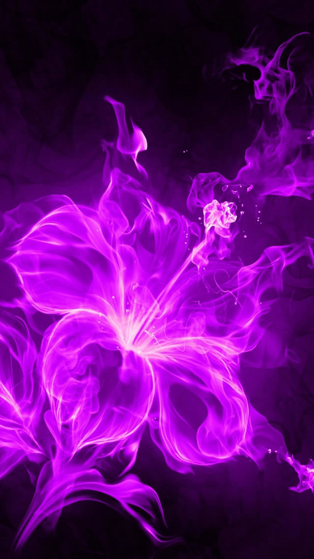 Fiore di fuoco, Viola, Fiamme, Sfondo nero, Arte digitale, schermata Home iPhone 6S