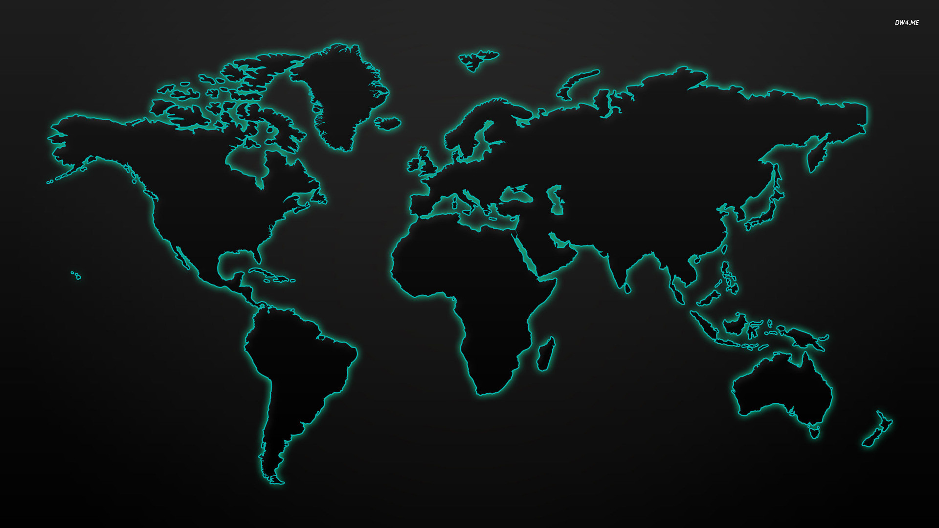 Mappa del mondo, Contorni neon, Nero, Verde acqua, 1920x1080, wallpaper desktop