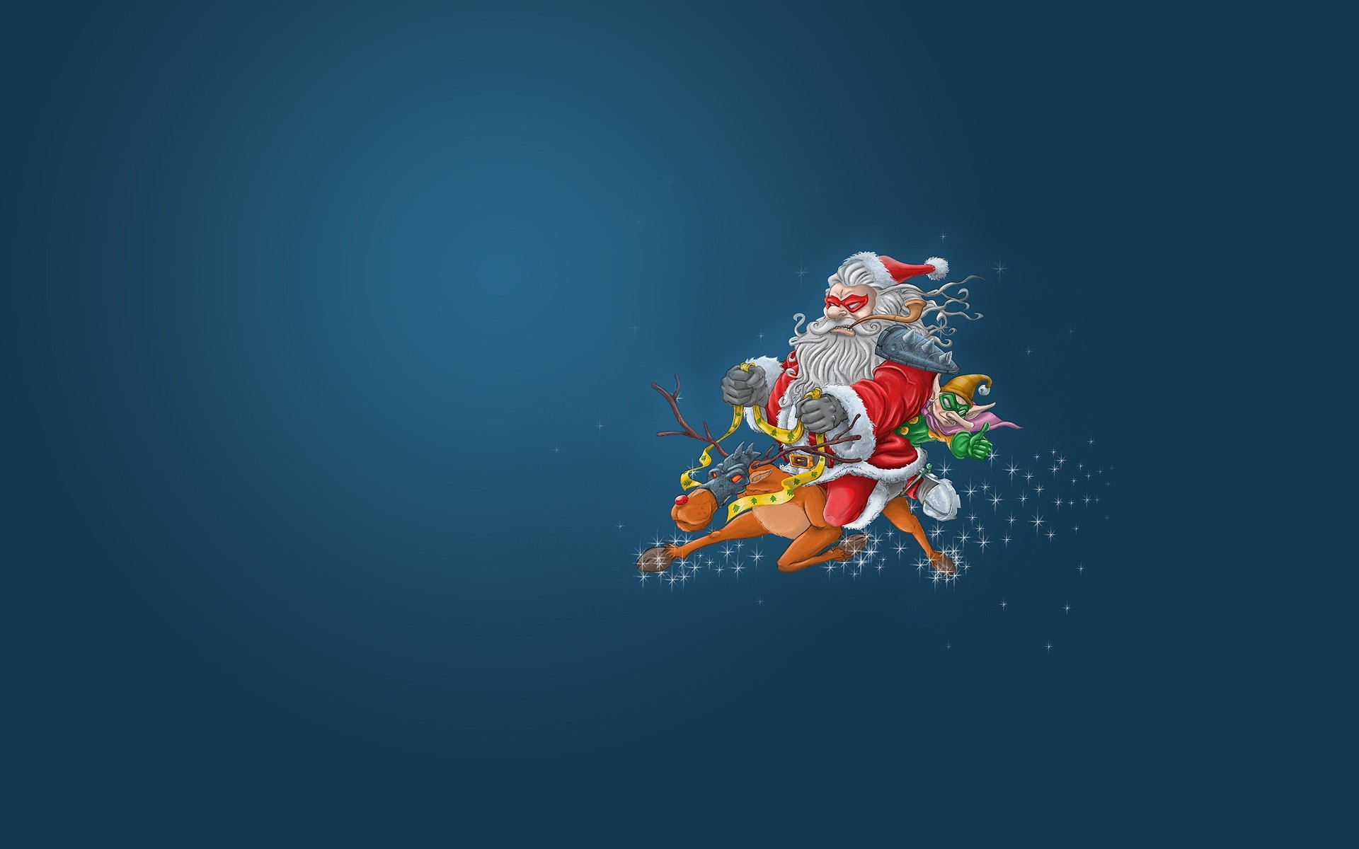 Babbo Natale, Slitta, Minimalista, Sfondo blu, Full HD, wallpaper per computer