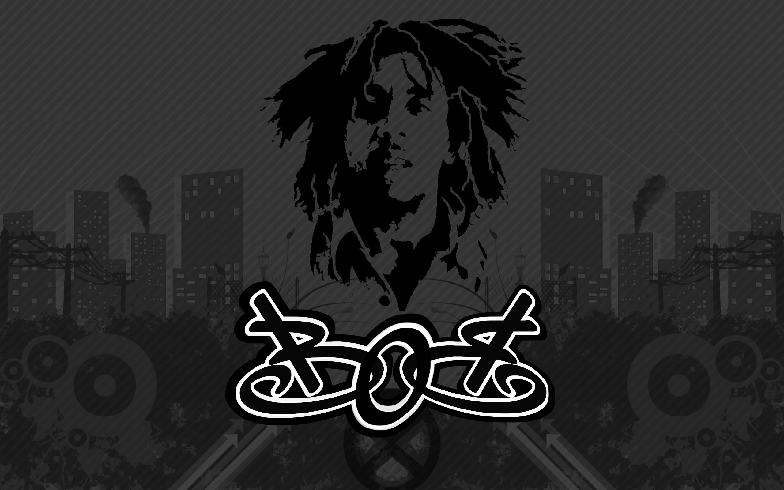 Bob Marley, Stencil, Bob, Grigio scuro, 2K, sfondo per PC