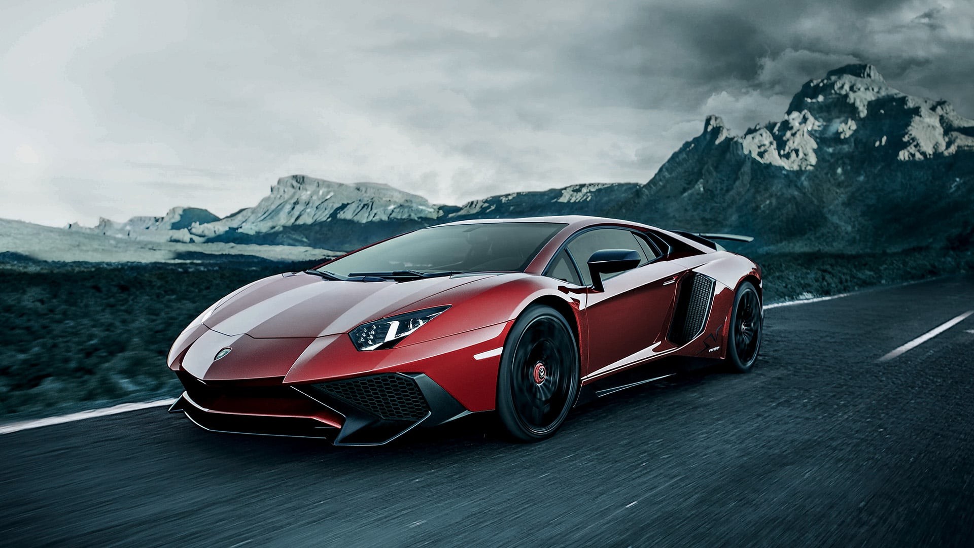 Lamborghini Aventador LP750-4 Superveloce, Rosso, Montagne, Strada, sfondo Full HD per PC