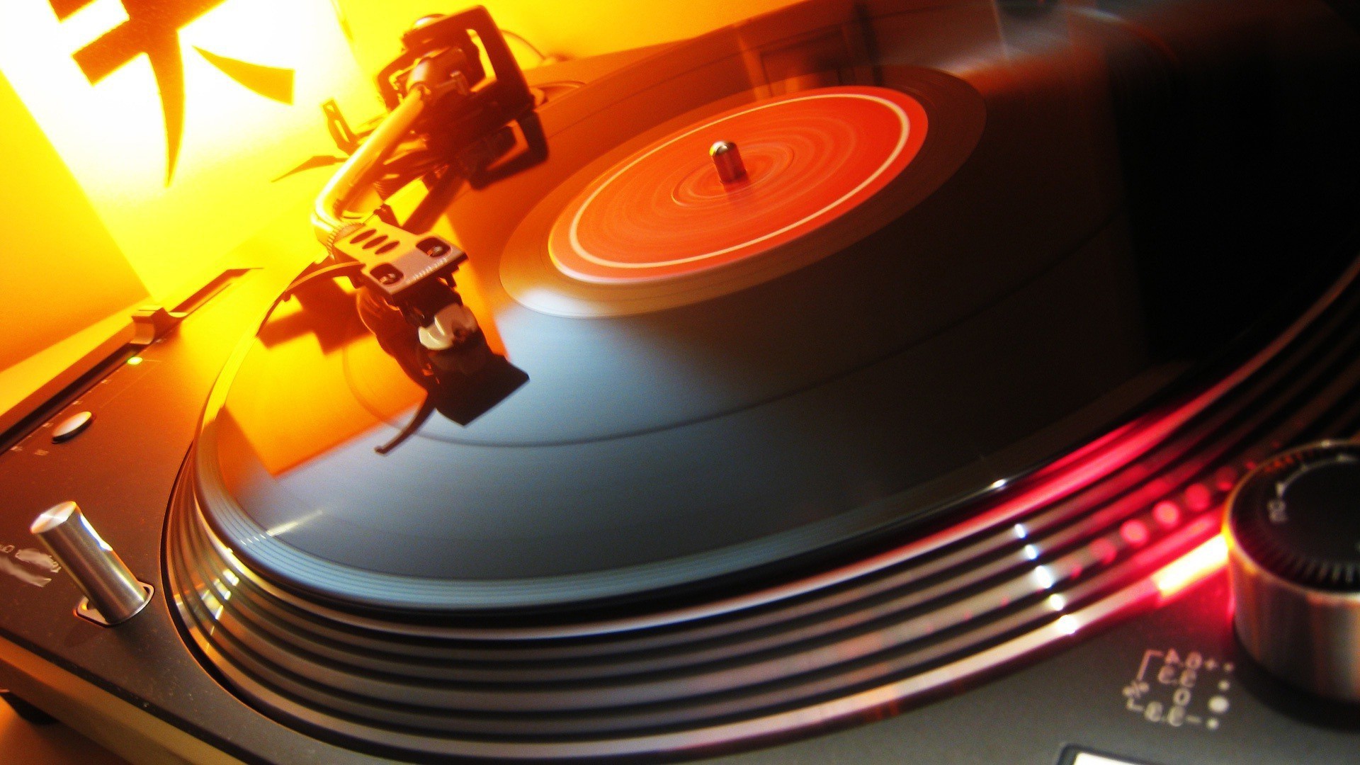 Giradischi, Vinile, Puntina, Luci arancioni, 16:9 Full HD, sfondo widescreen