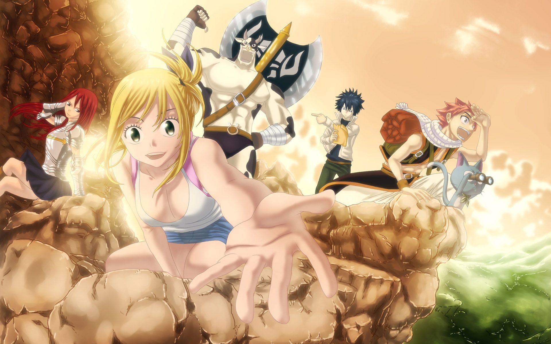 Lucy Heartfilia, Fairy Tail, Spiriti stellari, Natsu Dragneel, Gruppo, sfondo desktop 1920x1200
