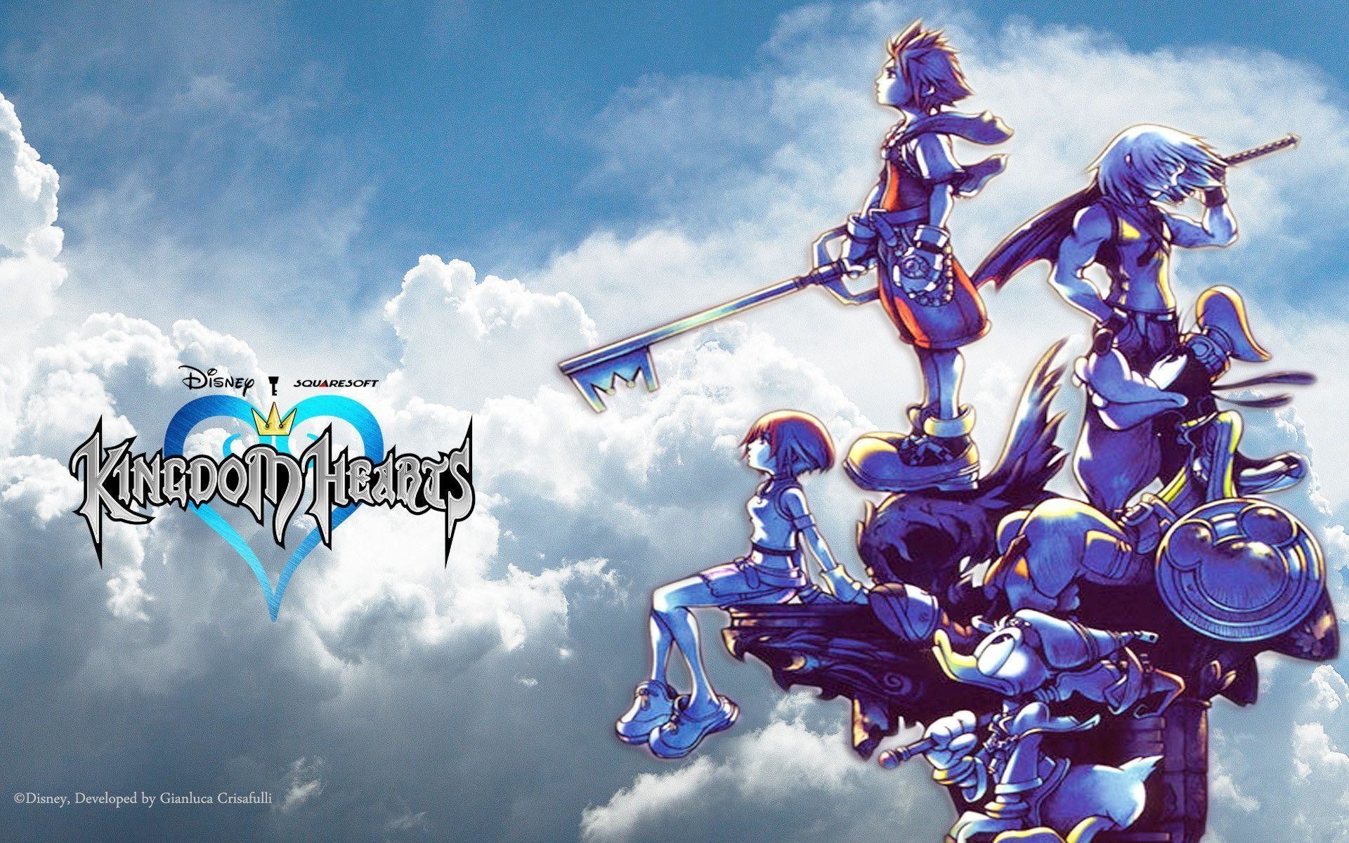 Kingdom Hearts, Sora, Riku, Kairi, Keyblade, Nuvole, Full HD, sfondo per PC e portatile