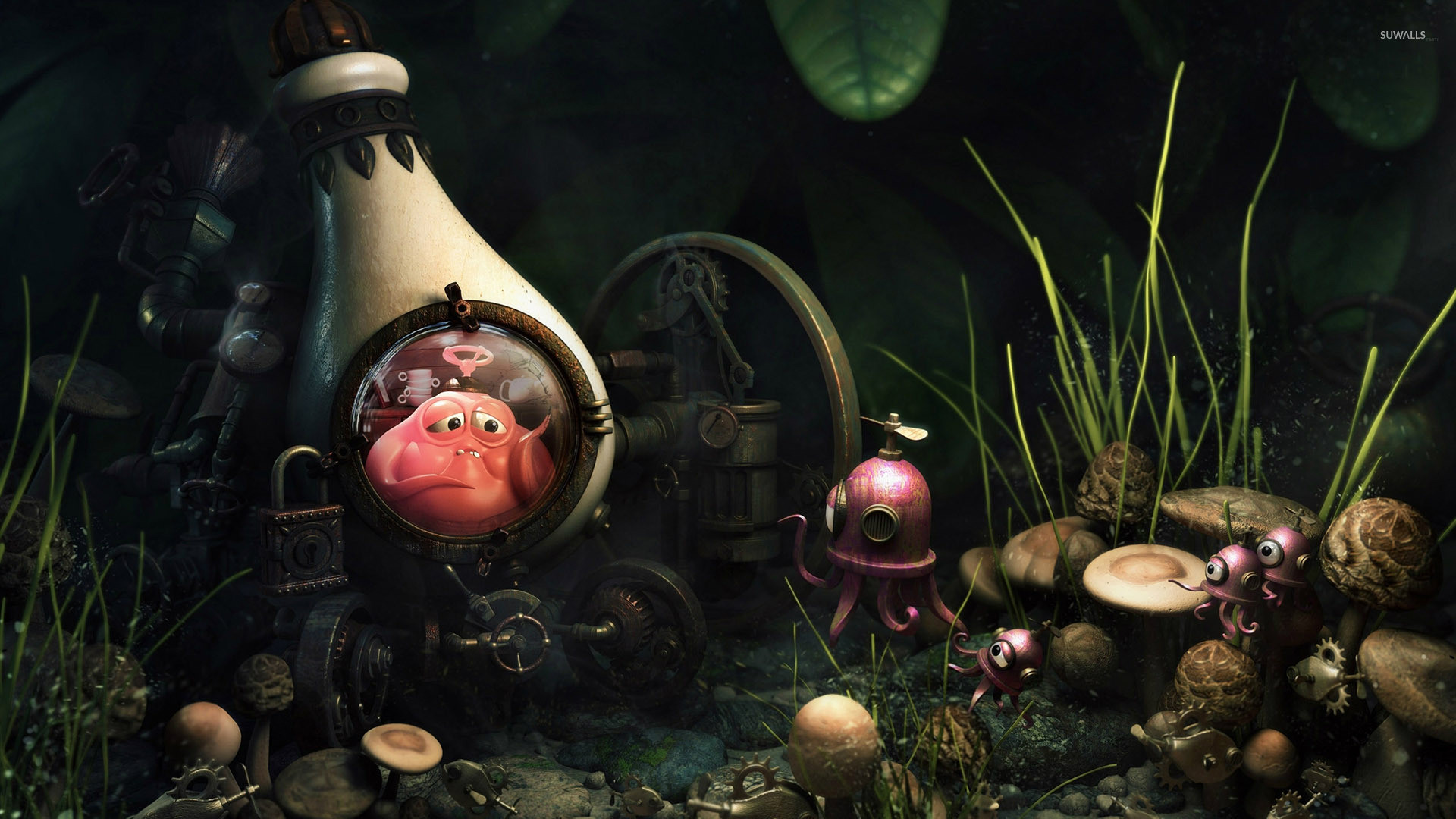 Alieno, Creature, Funghi, Arte digitale, Full HD, sfondo per PC e portatile