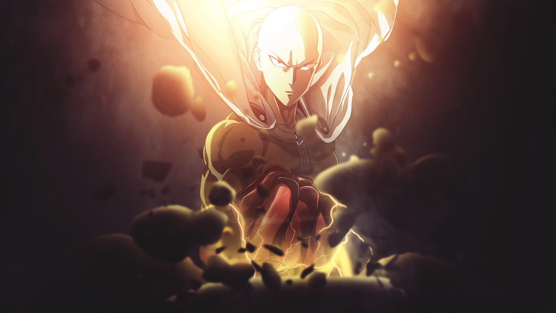 Saitama, One Punch Man, Pugno, Luce, Full HD, sfondo per PC e portatile