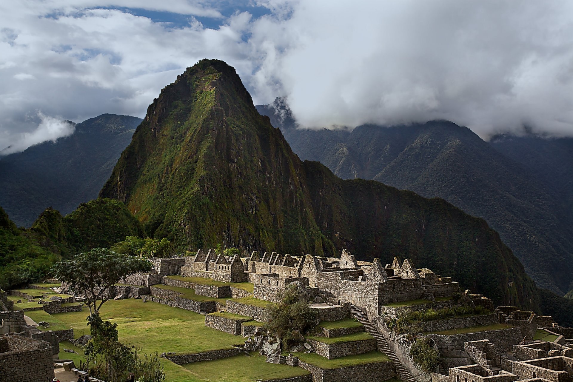 Machu Picchu, Huayna Picchu, Perù, Nuvole, Full HD, sfondo per PC
