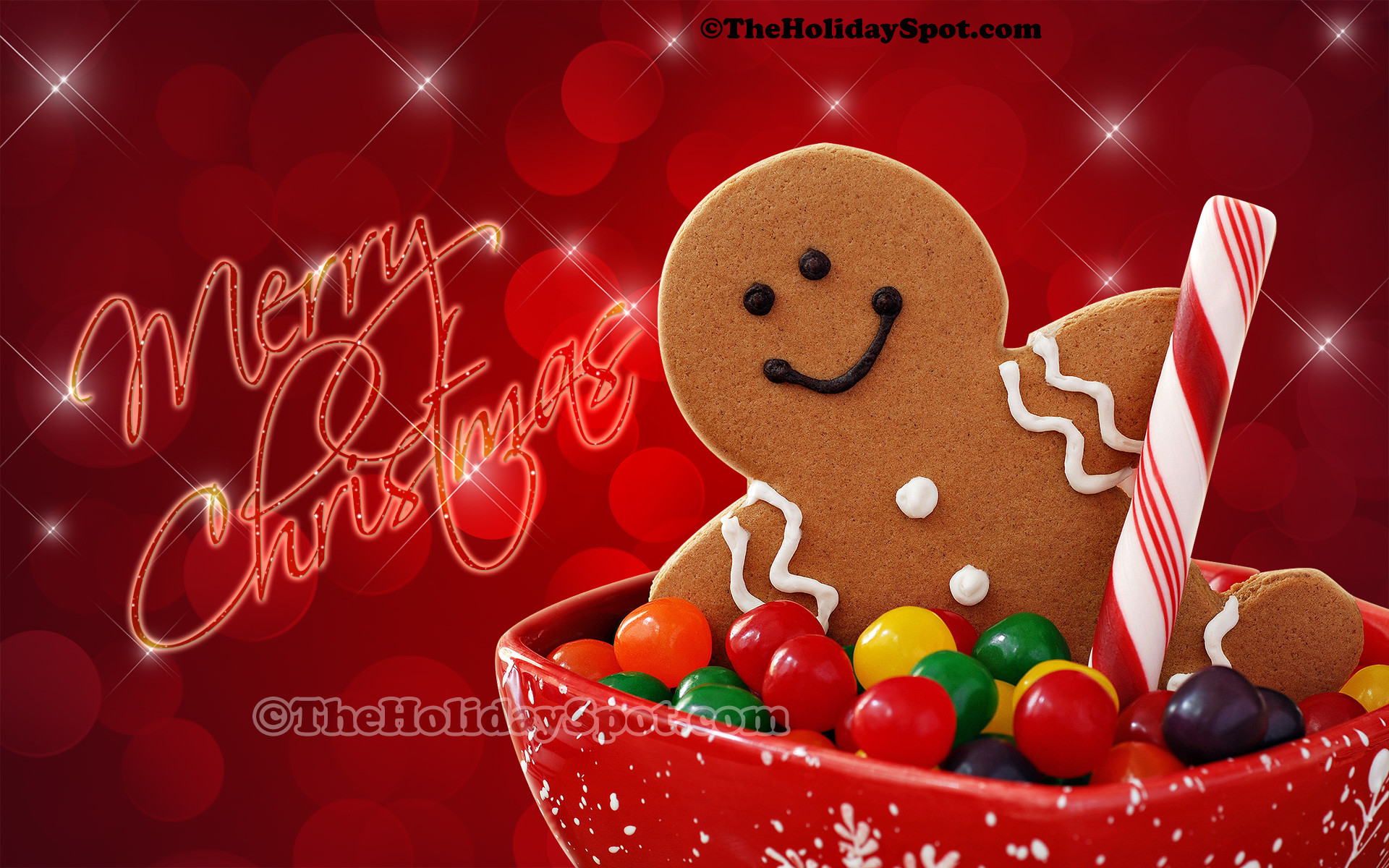 Merry Christmas, Natale, Omino di pan di zenzero, Bastoncino di zucchero, sfondo 16:10 Full HD