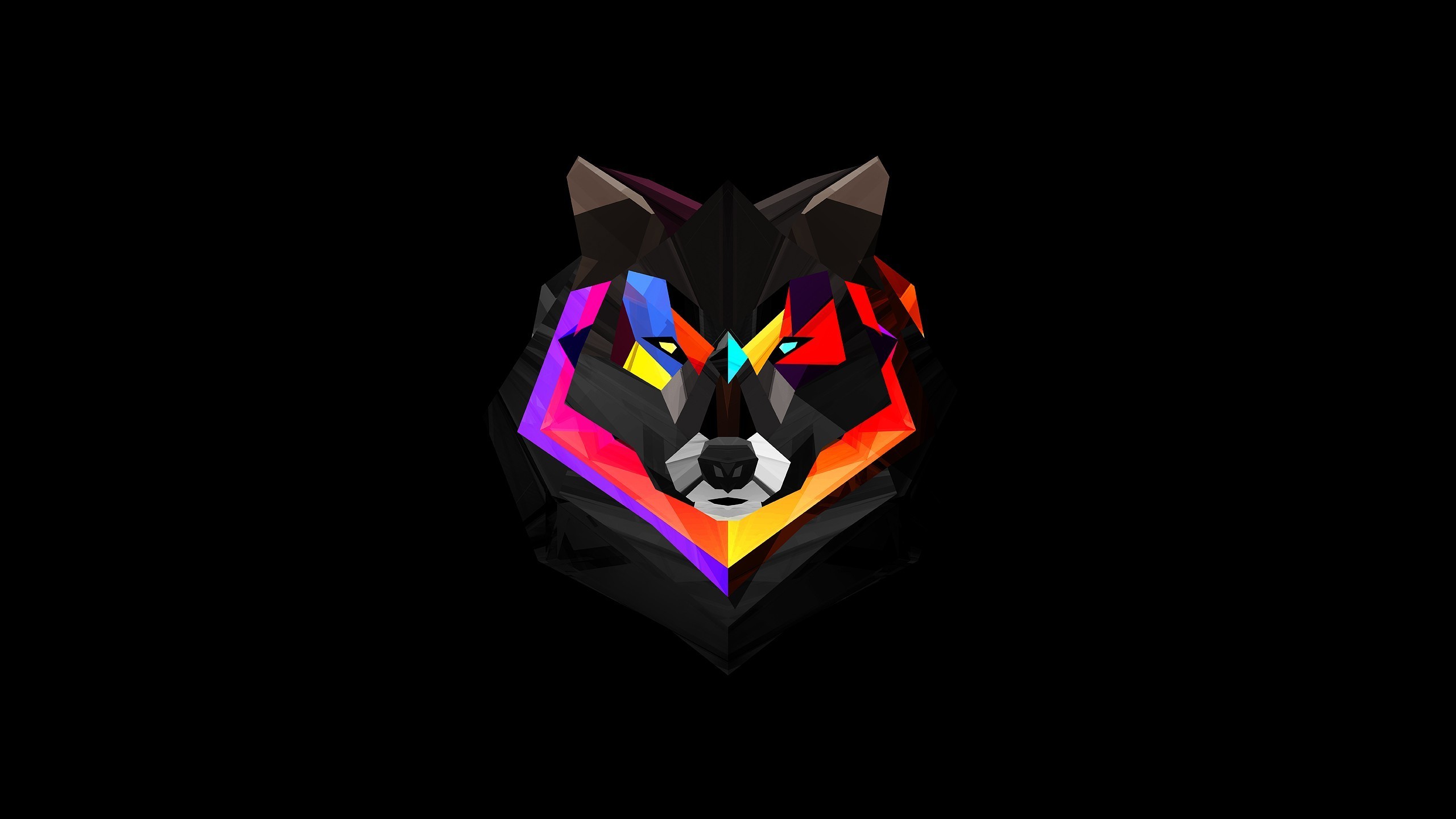 Lupo, Low poly, Neon, Sfondo nero, 2K, wallpaper per PC