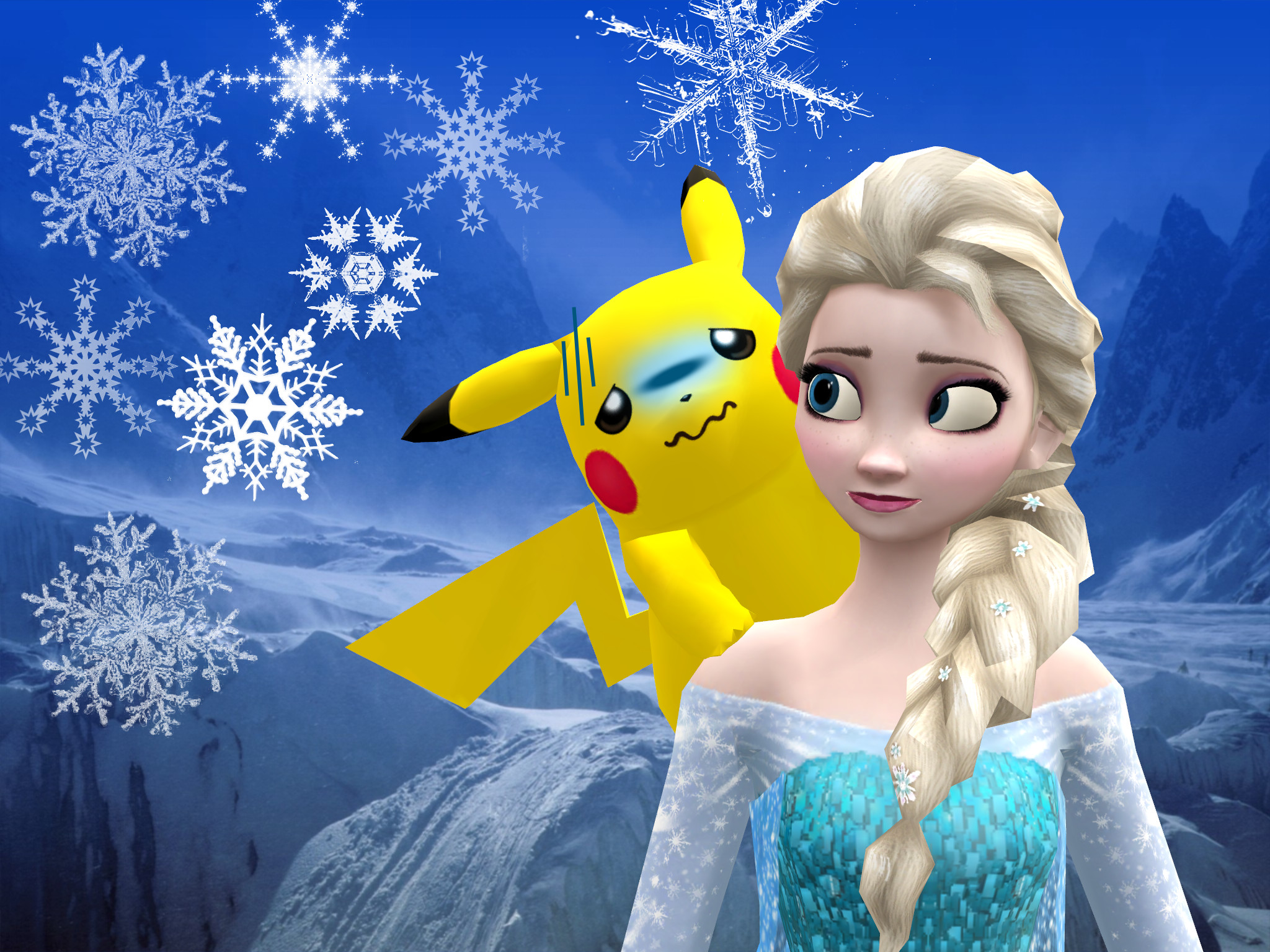 Pikachu, Elsa, Frozen, Pokémon, Fiocchi di neve, Full HD, schermata di blocco iPad