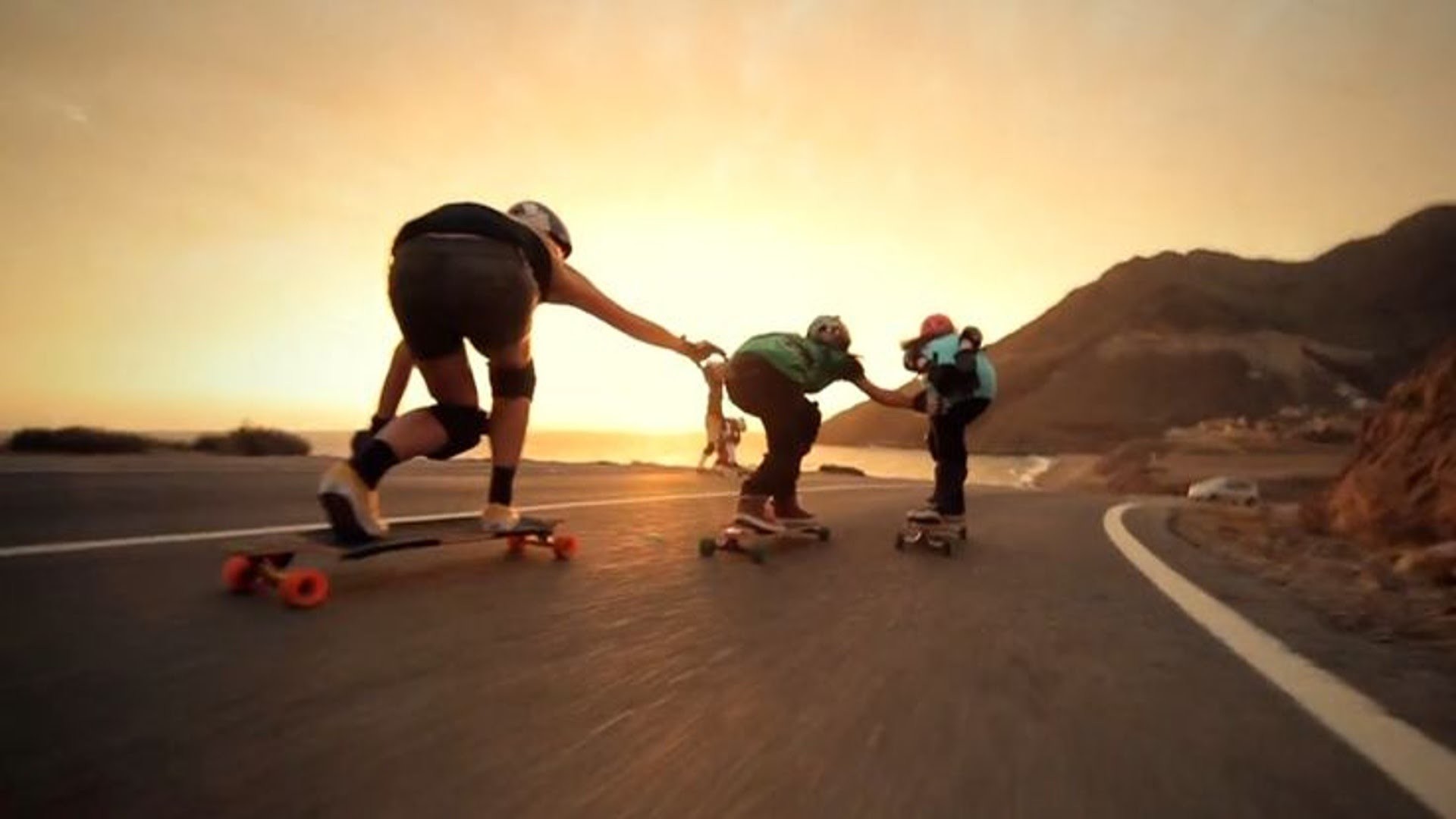 Longboard, Downhill, Gruppo, Tramonto, 1920x1080, immagine di sfondo