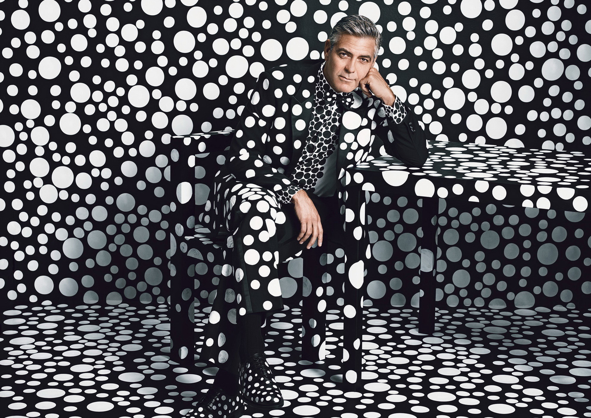 George Clooney, Pois, Bianco e nero, Servizio fotografico, Full HD, sfondo per PC e portatile