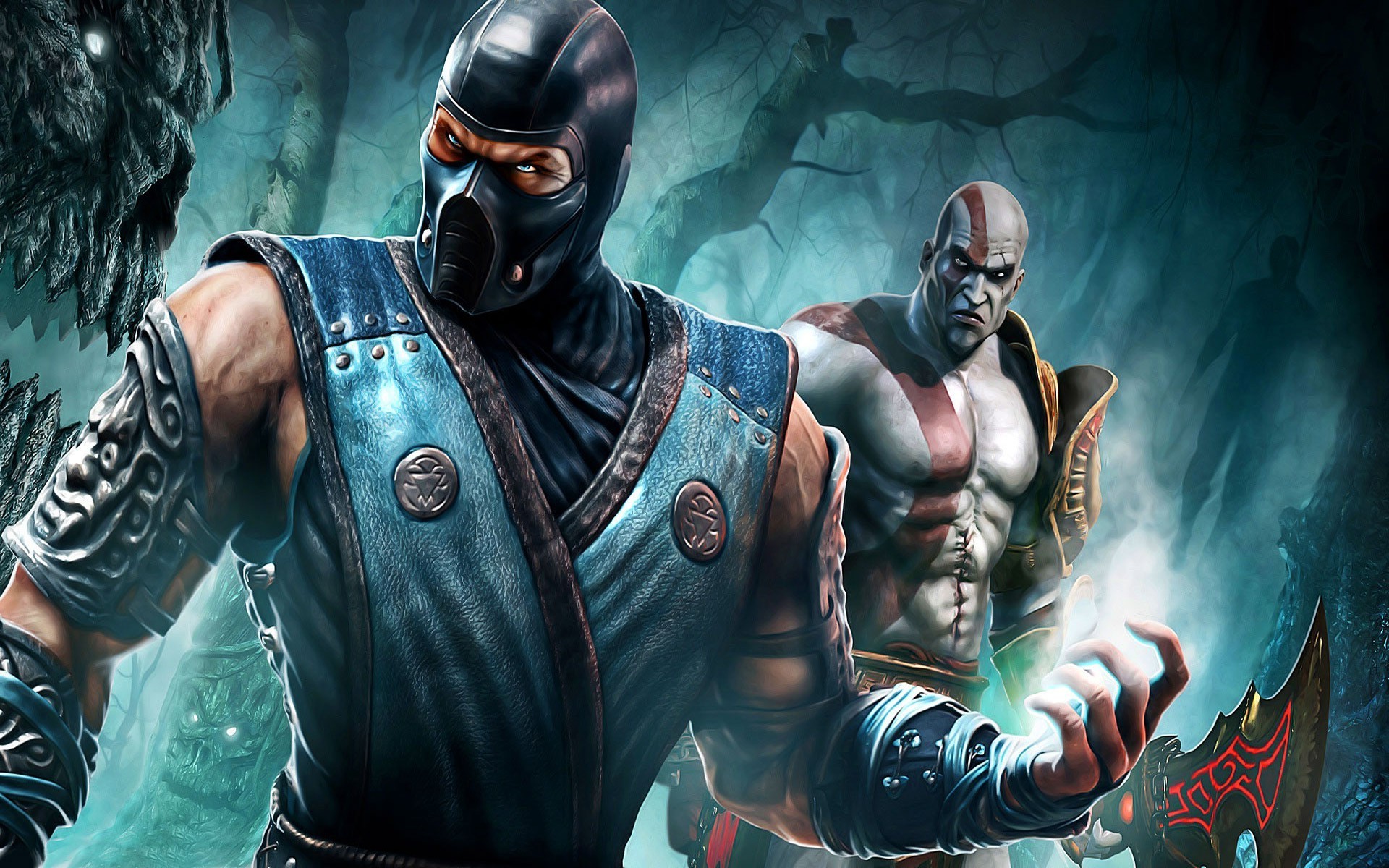 Kratos, Sub-Zero, Mortal Kombat, Crossover, Videogioco, 16:10 Full HD, sfondo widescreen