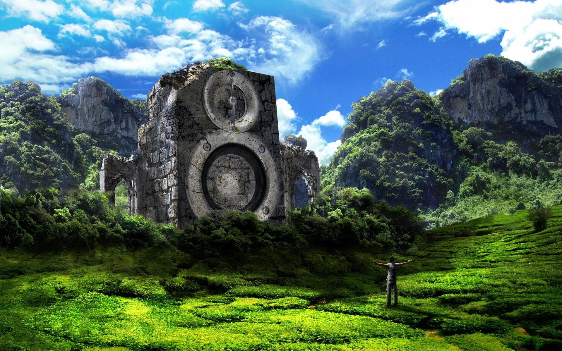 Altoparlante gigante, Montagne, Paesaggio surreale, 16:10 Full HD, sfondo widescreen