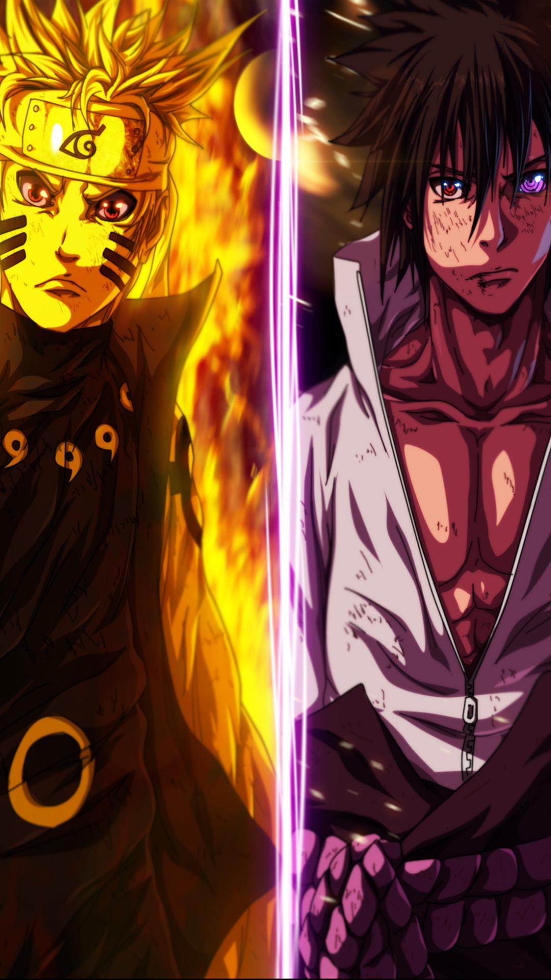 Naruto Uzumaki, Sasuke Uchiha, Naruto Shippuden, Modalità chakra, sfondo per iPhone