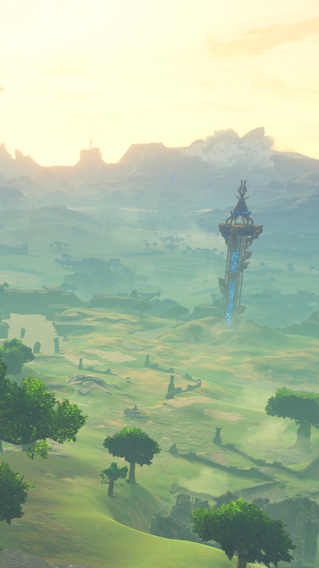 The Legend of Zelda: Breath of the Wild, Hyrule, Torre Sheikah, Paesaggio, Videogioco, sfondo iPhone 4K
