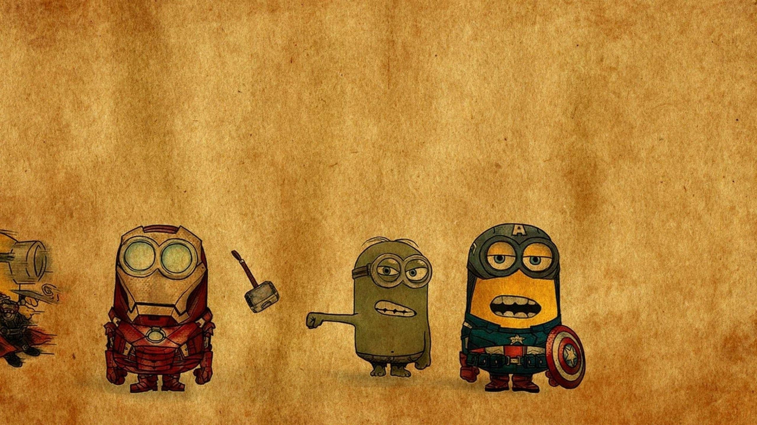 Minions, Iron Man, Hulk, Capitan America, Pergamena, 2K 1440p, sfondo desktop