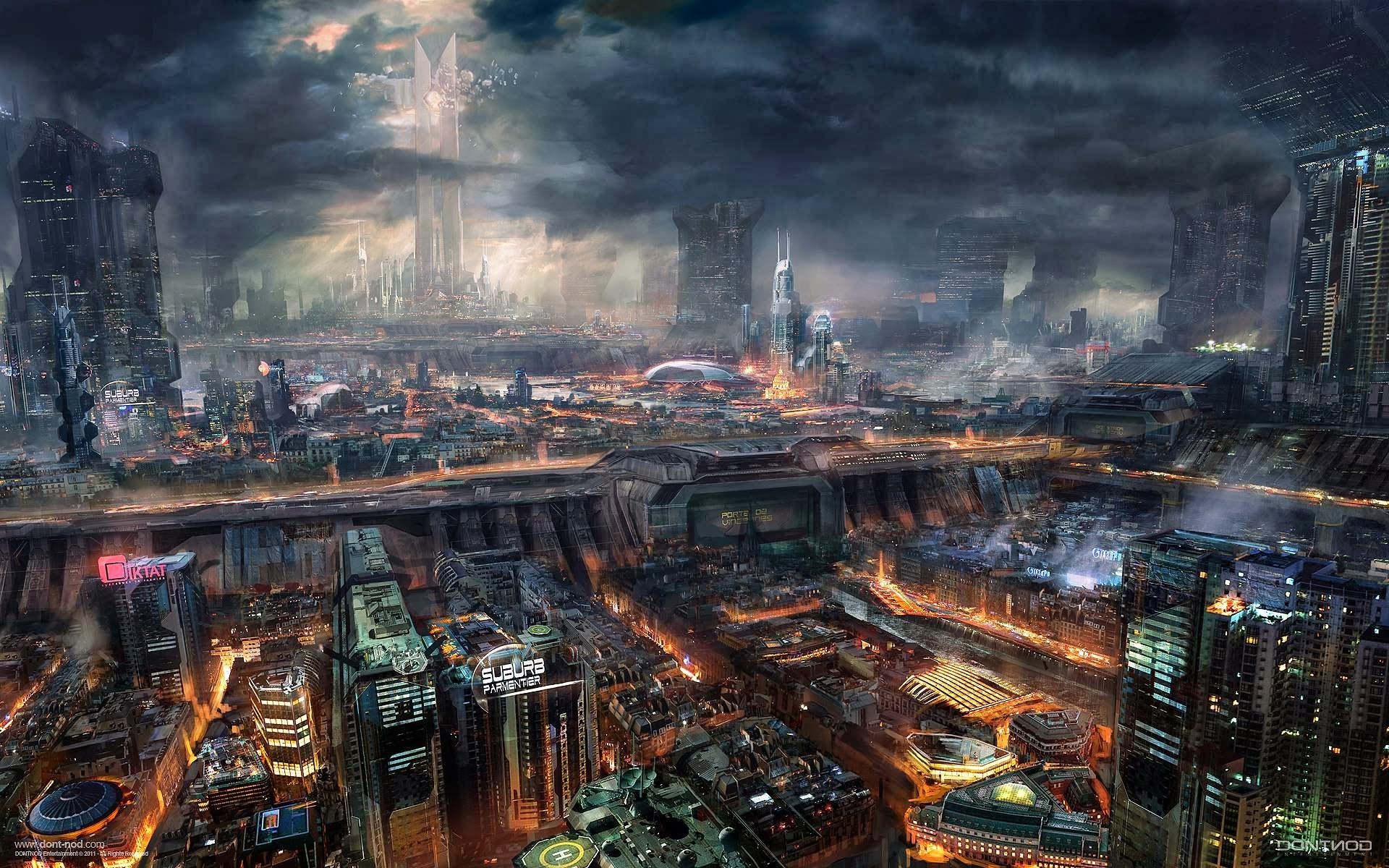 Città futuristica, Notte, Veduta aerea, 1920x1200, sfondo MacBook Pro