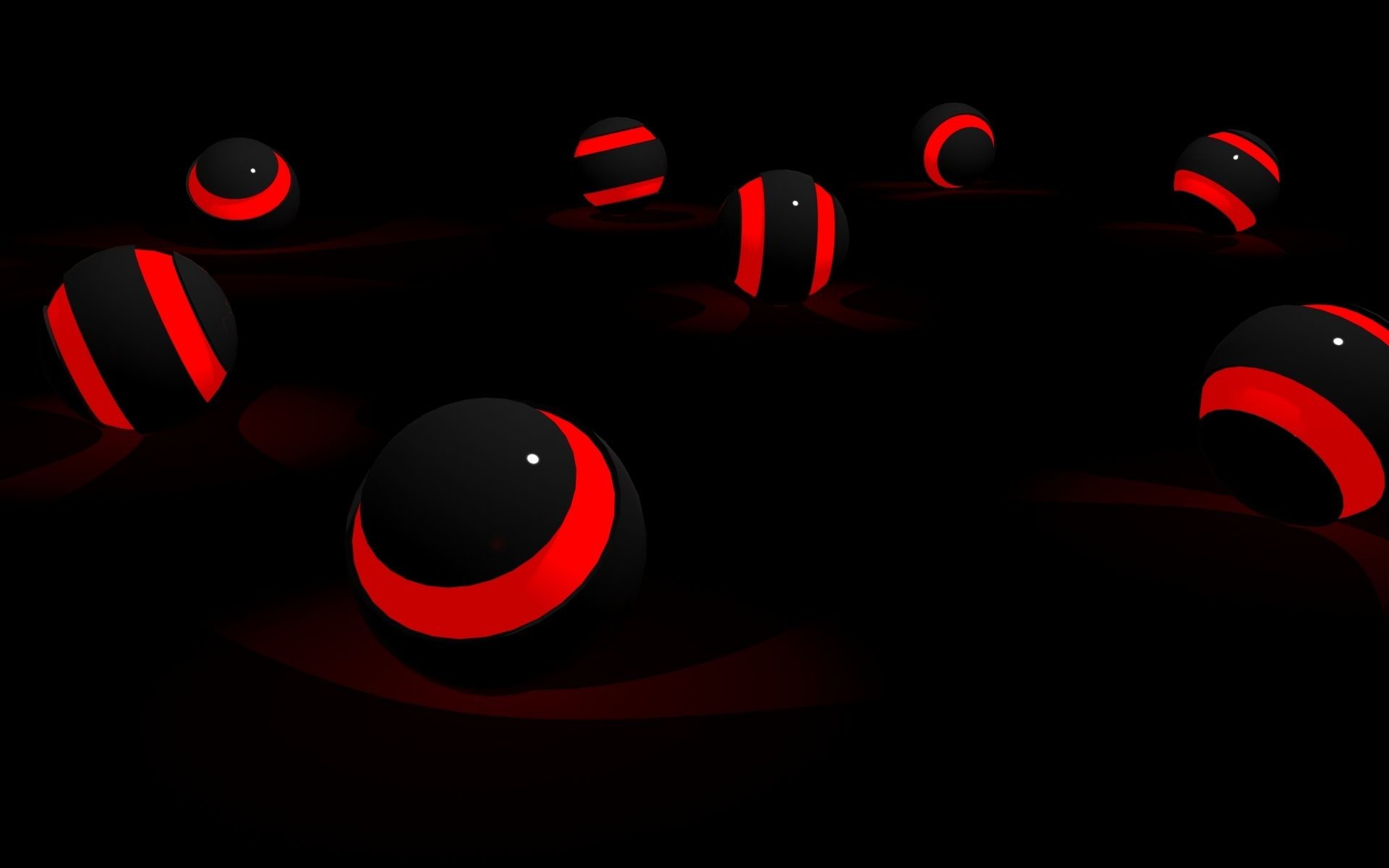 Sfere, Strisce rosse, Rendering 3D, Sfondo nero, 16:10 Full HD, wallpaper widescreen
