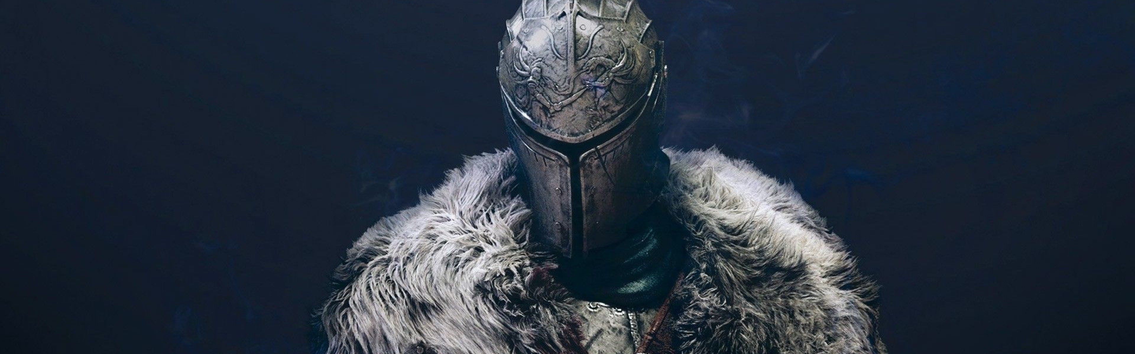 Dark Souls II, Cavaliere in armatura, Pelliccia, Elmo, doppio schermo, sfondo Full HD