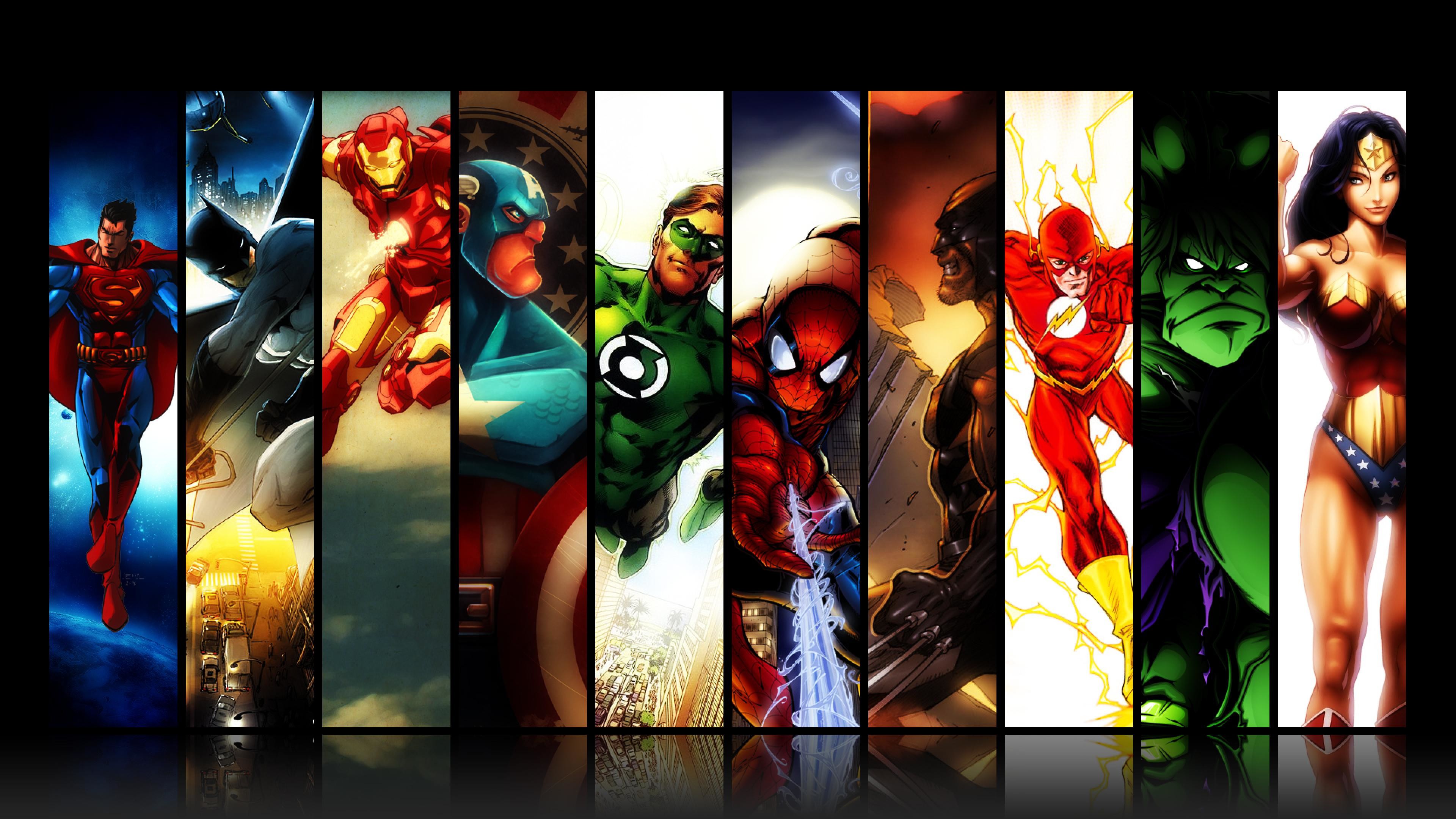 Superman, Lanterna Verde, Spider-Man, Flash, Hulk, Wonder Woman, Supereroi, 4K Ultra HD