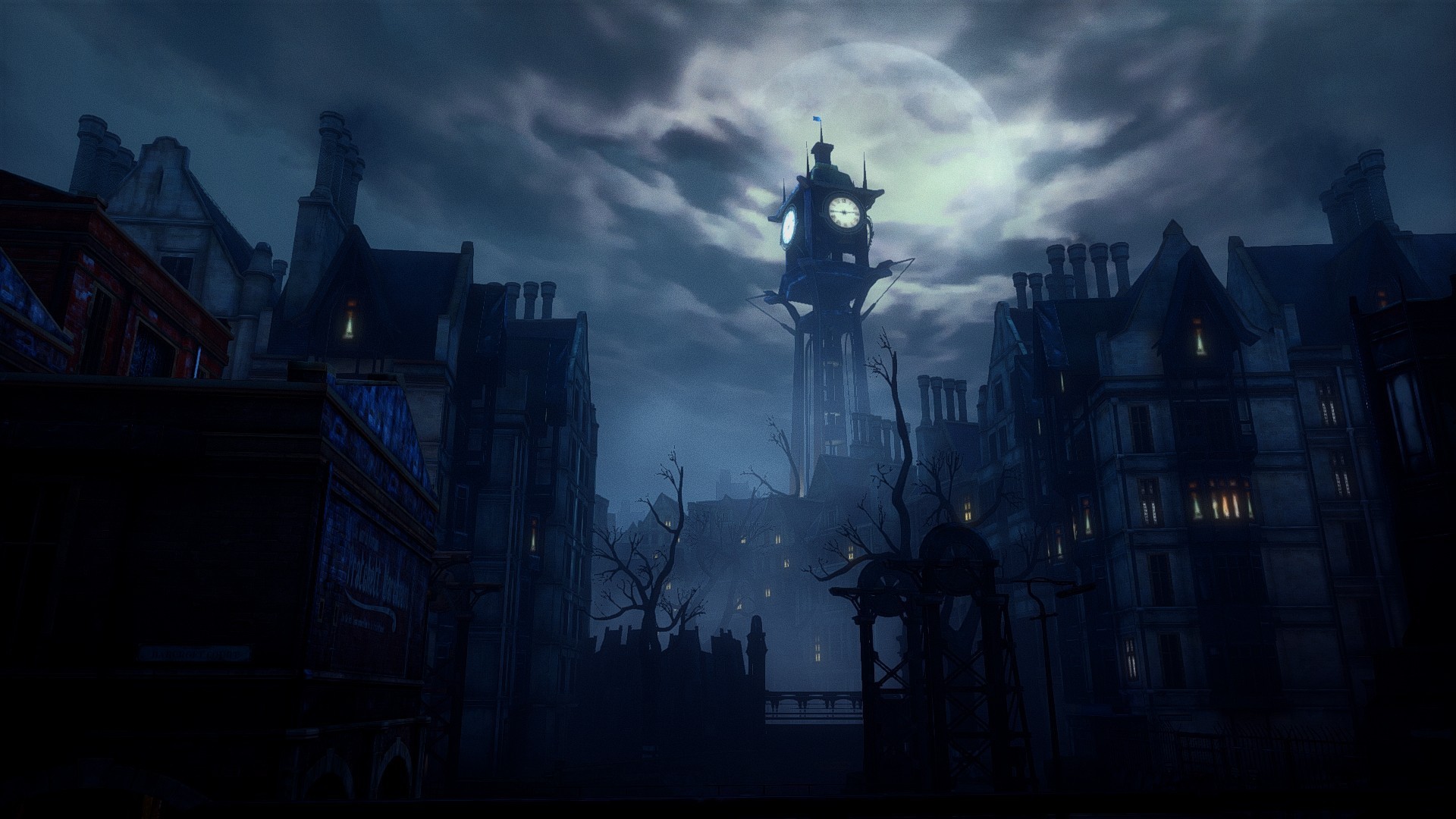 Dishonored, Dunwall, Torre dell'orologio, Notte, Luna, Full HD 1080p, sfondo desktop