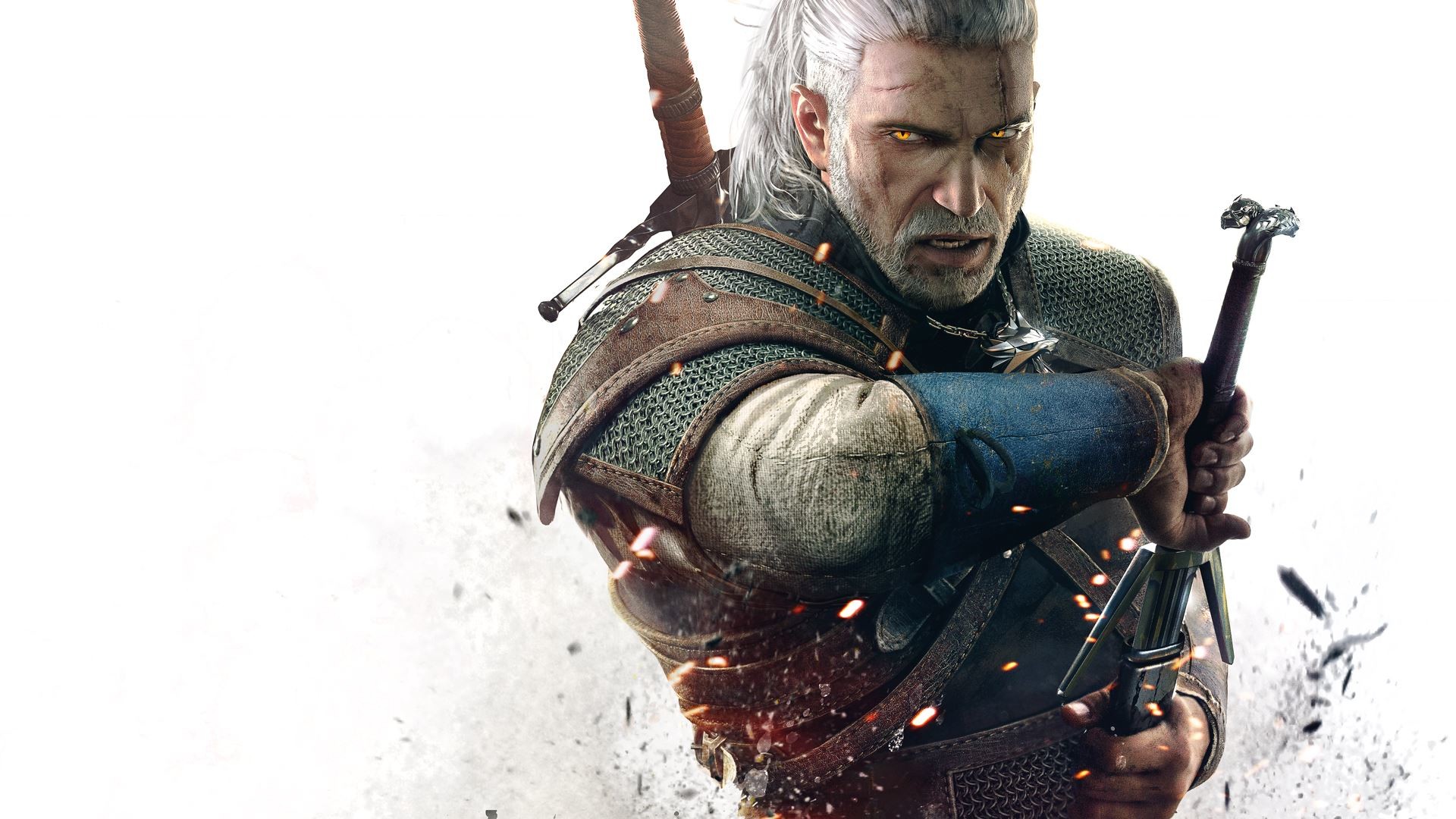 Geralt di Rivia, The Witcher 3: Wild Hunt, Spada, Sfondo bianco, wallpaper Windows 11