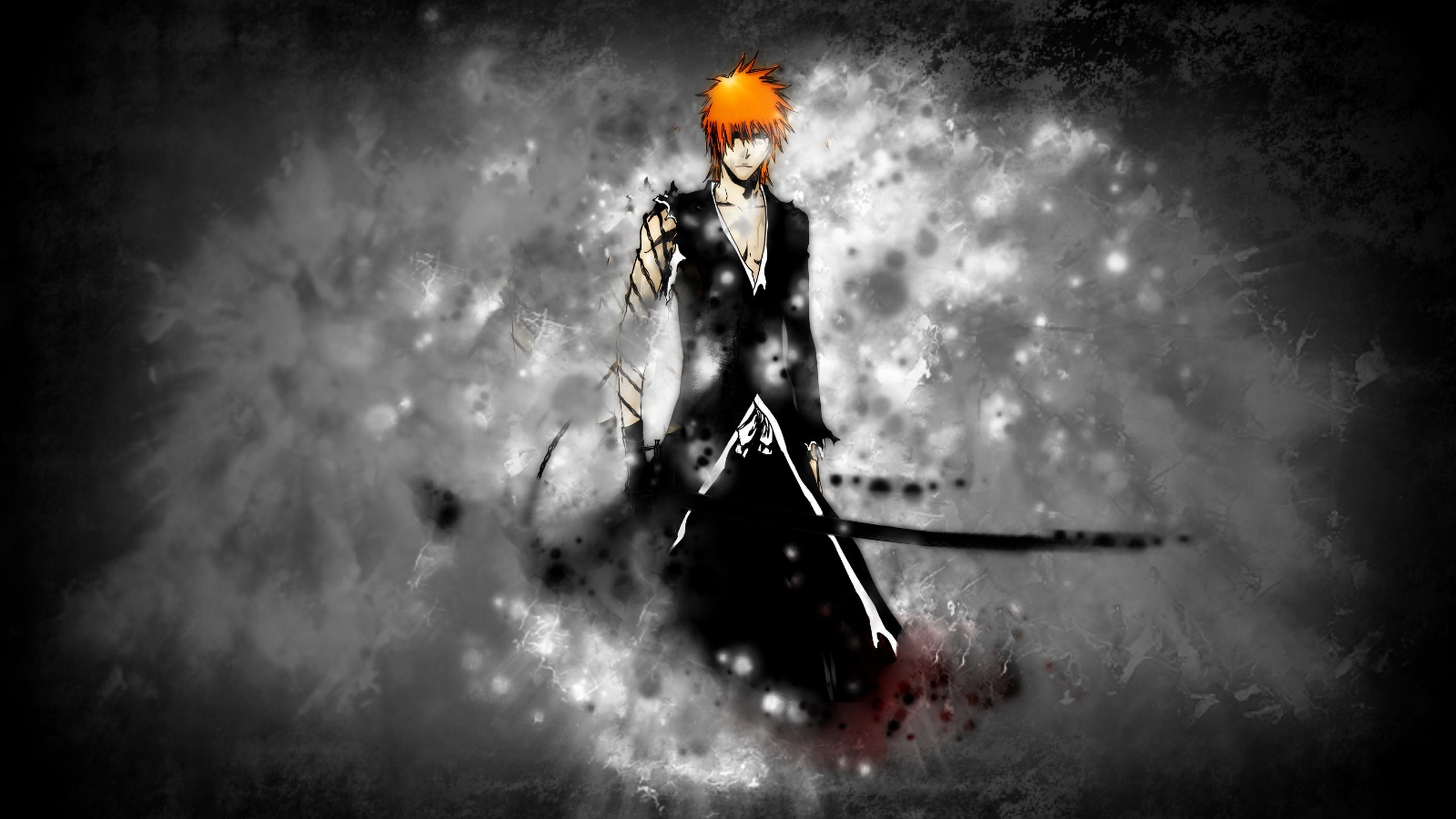 Ichigo Kurosaki, Bankai, Bleach, Bianco e nero, 2K, sfondo Windows 11