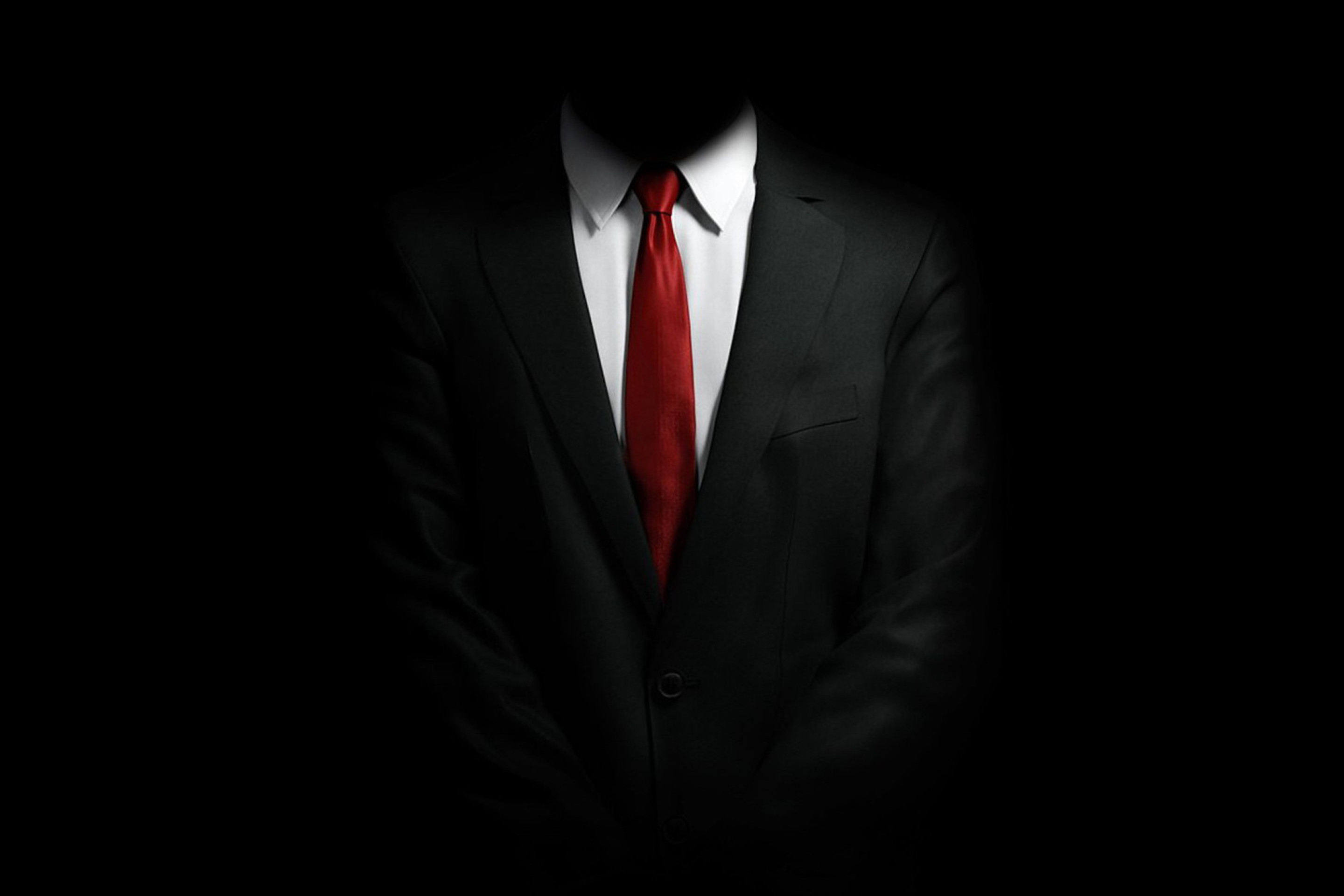 Abito nero, Cravatta rossa, Camicia bianca, Sfondo nero, 2K, wallpaper per portatile
