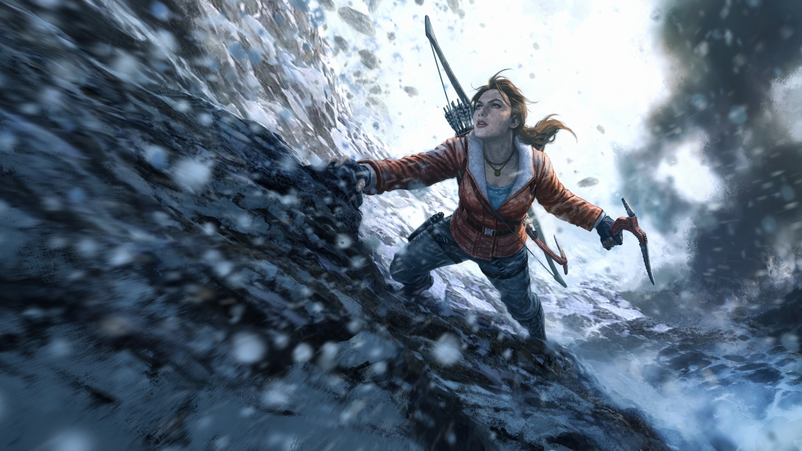 Lara Croft, Rise of the Tomb Raider, Arrampicata, Bufera di neve, sfondo 2K per PC