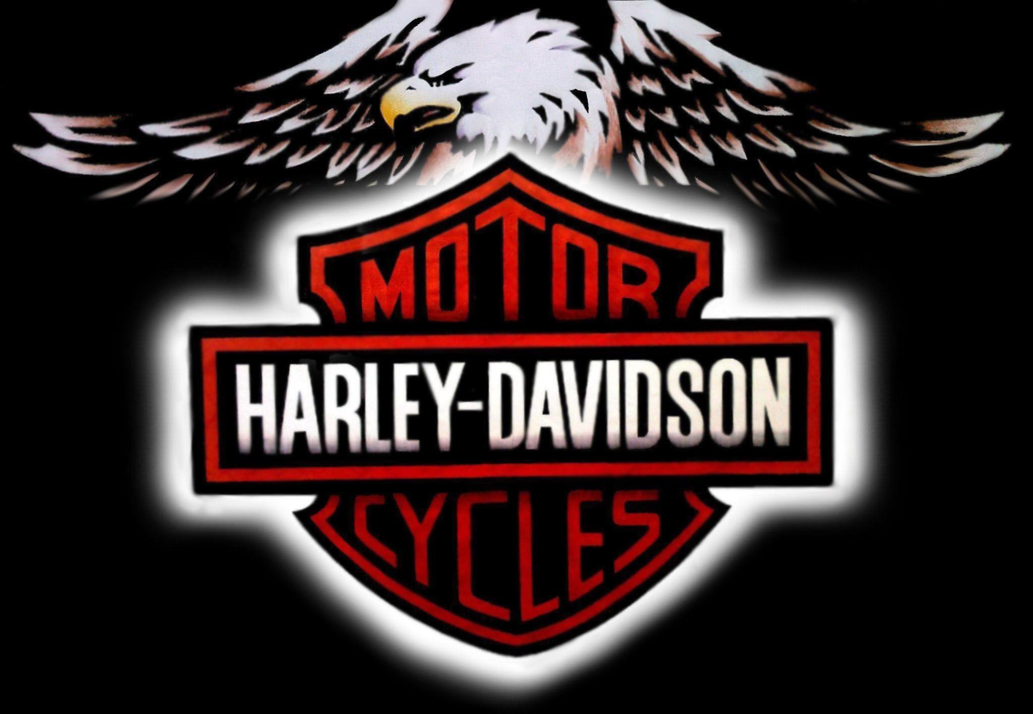 Harley-Davidson, Logo Bar & Shield, Aquila, Rosso, Sfondo nero, Full HD, wallpaper per PC