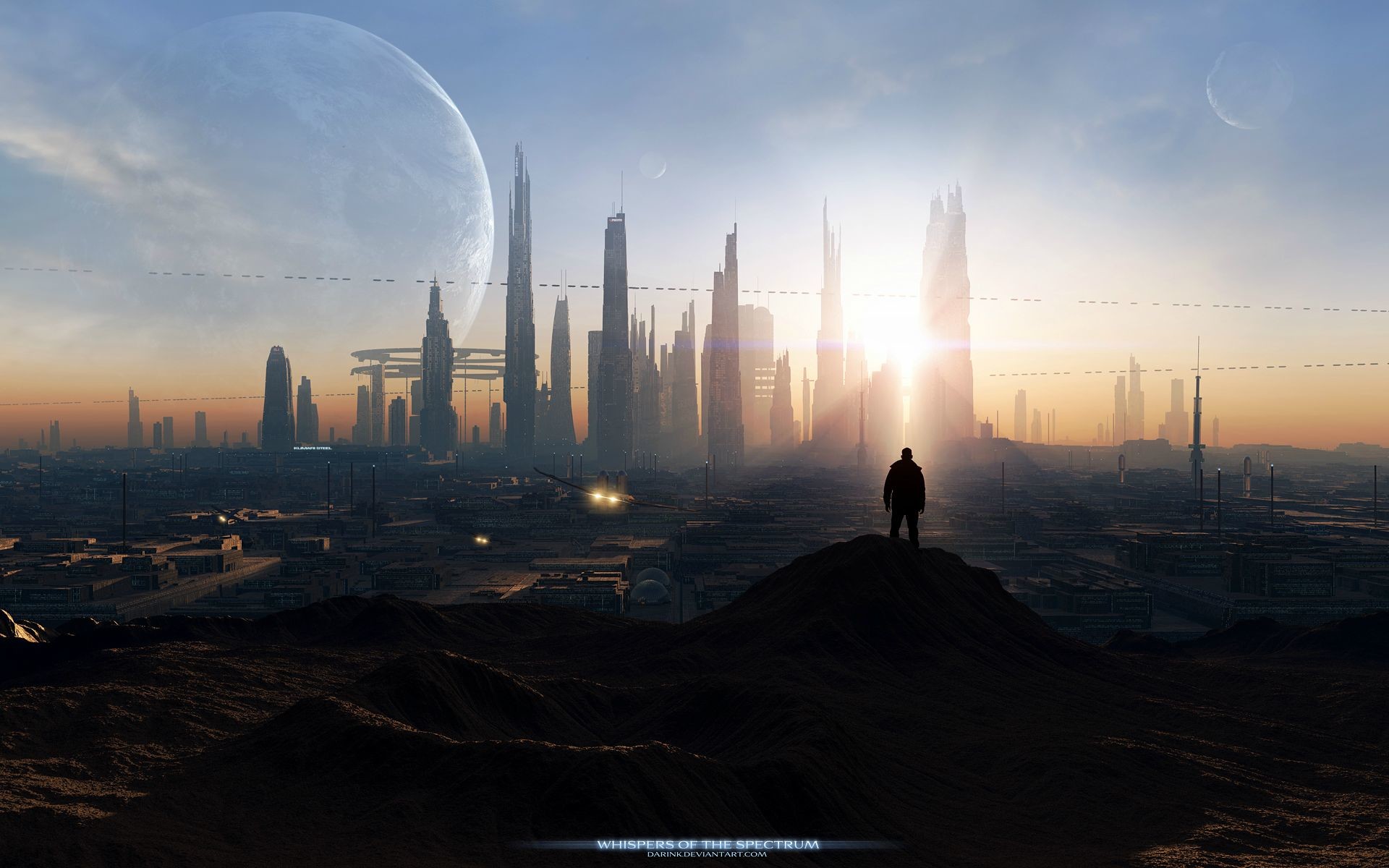 Città futuristica, Grattacieli, Silhouette, Tramonto, 1920x1200, sfondo MacBook Pro