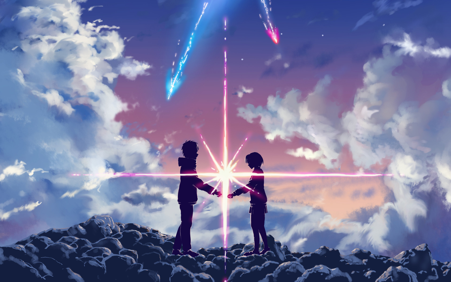 Taki Tachibana, Mitsuha Miyamizu, Your Name, Kimi no Na wa, Makoto Shinkai, Cometa, Crepuscolo, sfondo per PC
