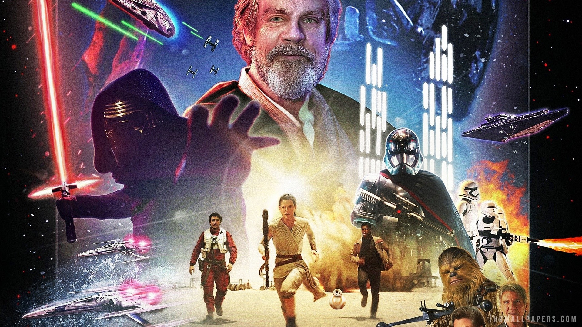 Star Wars: Gli ultimi Jedi, Luke Skywalker, Mark Hamill, Kylo Ren, Rey, sfondo 16:9 Full HD